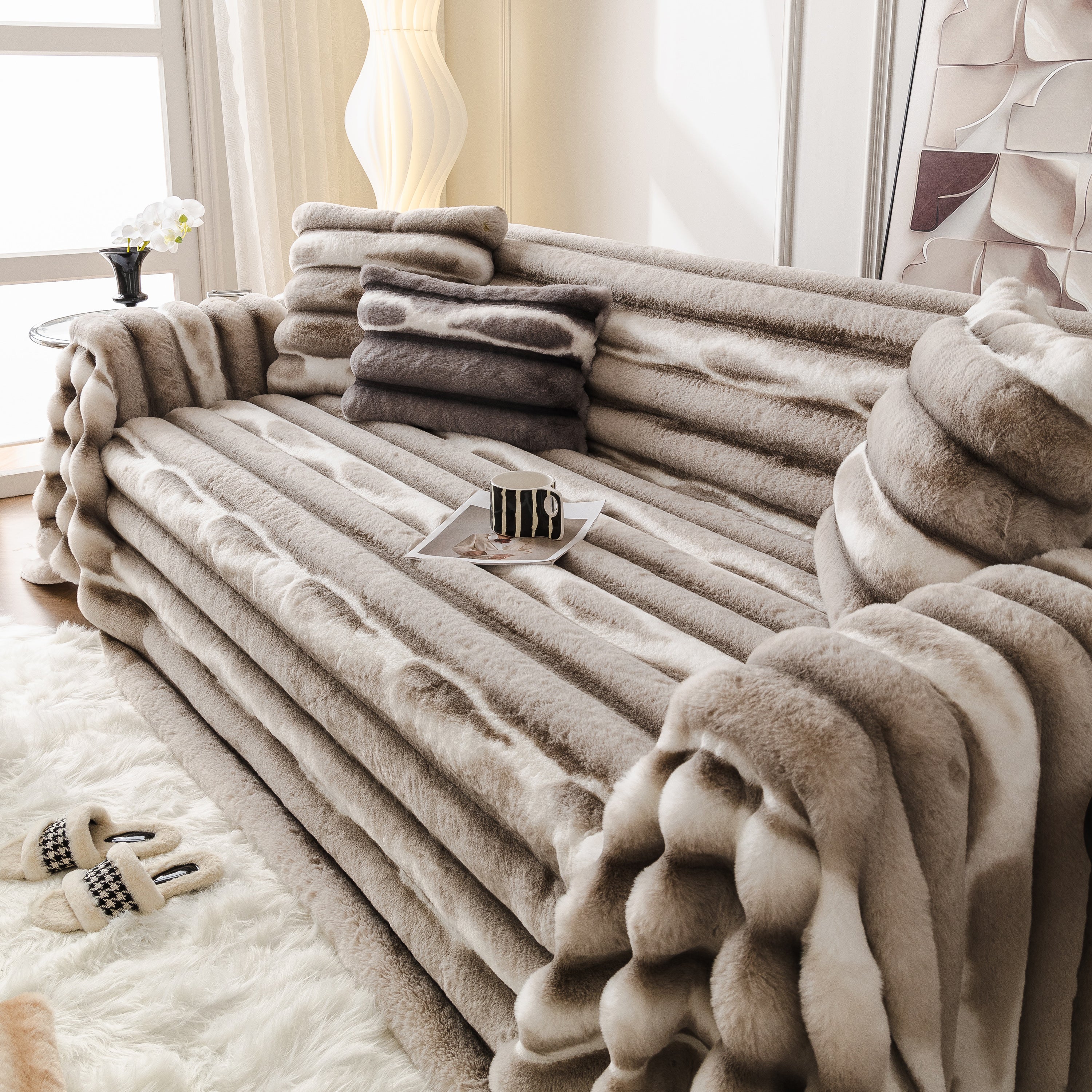Ultra Soft Faux Fur Couch Cover – Large, Fluffy, and Elegant Sofa Throw Blanket - Image 95