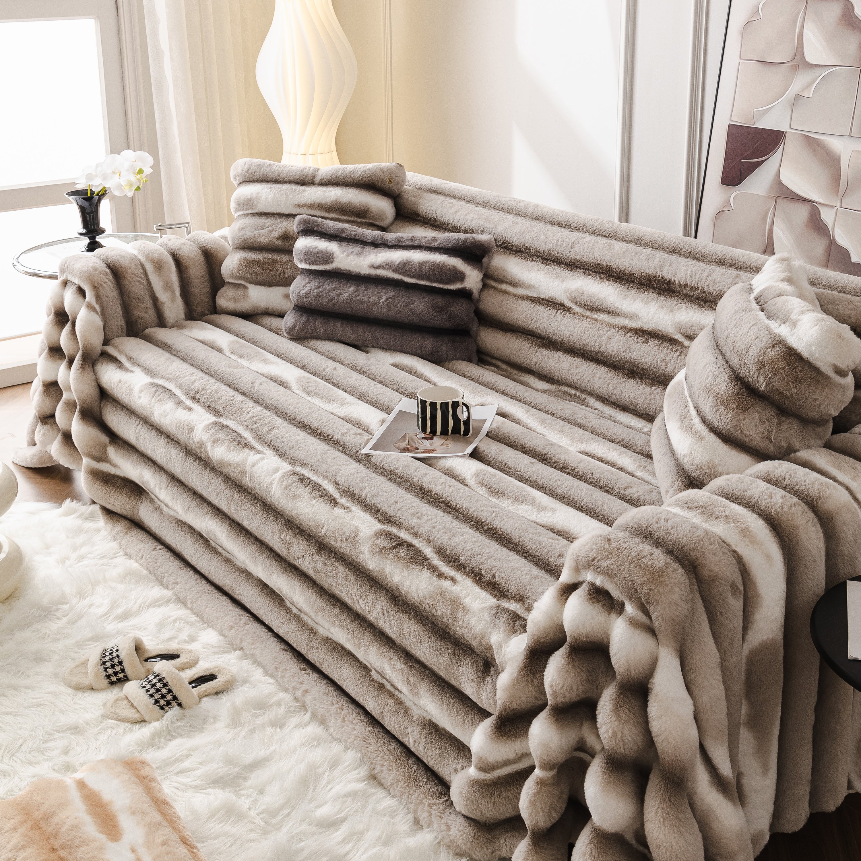 Ultra Soft Faux Fur Couch Cover – Large, Fluffy, and Elegant Sofa Throw Blanket - Image 96