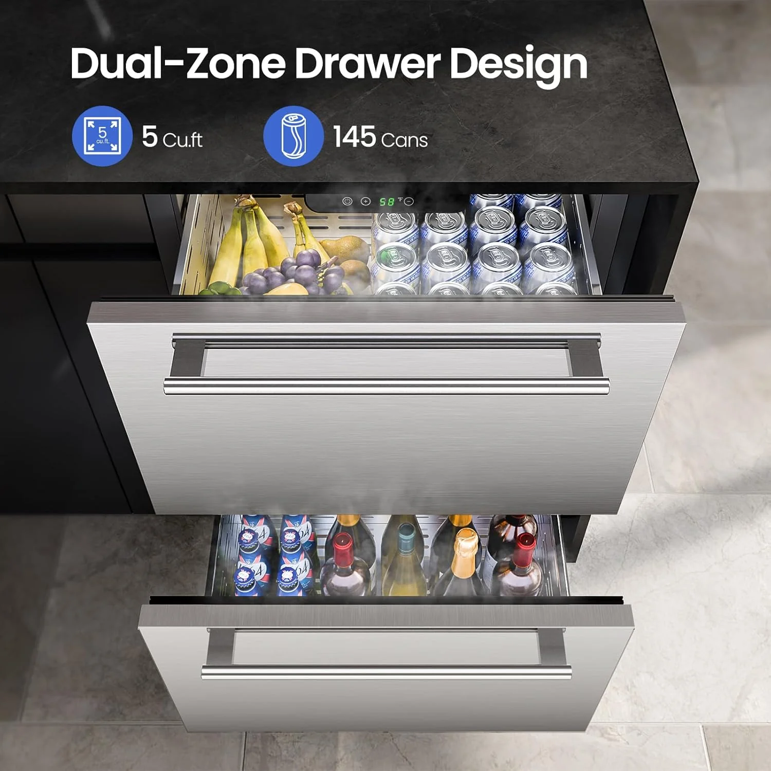 Under Counter Refrigerator, 24 Inch Double Drawer Beverage Fridge F58145 - Image 3