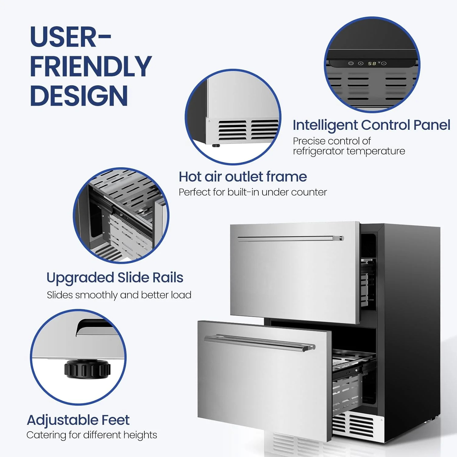 Under Counter Refrigerator, 24 Inch Double Drawer Beverage Fridge F58145 - Image 5