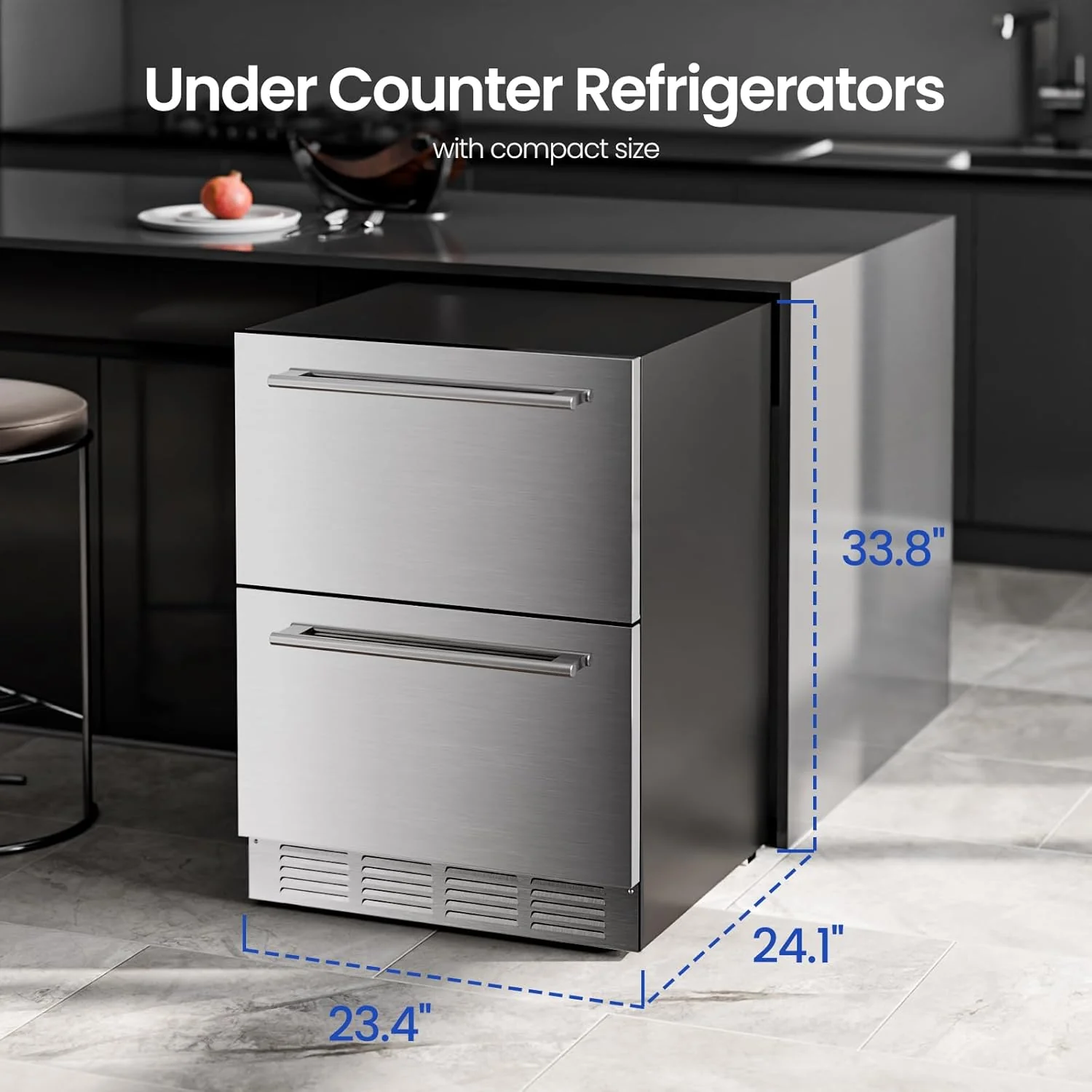 Under Counter Refrigerator, 24 Inch Double Drawer Beverage Fridge F58145 - Image 6