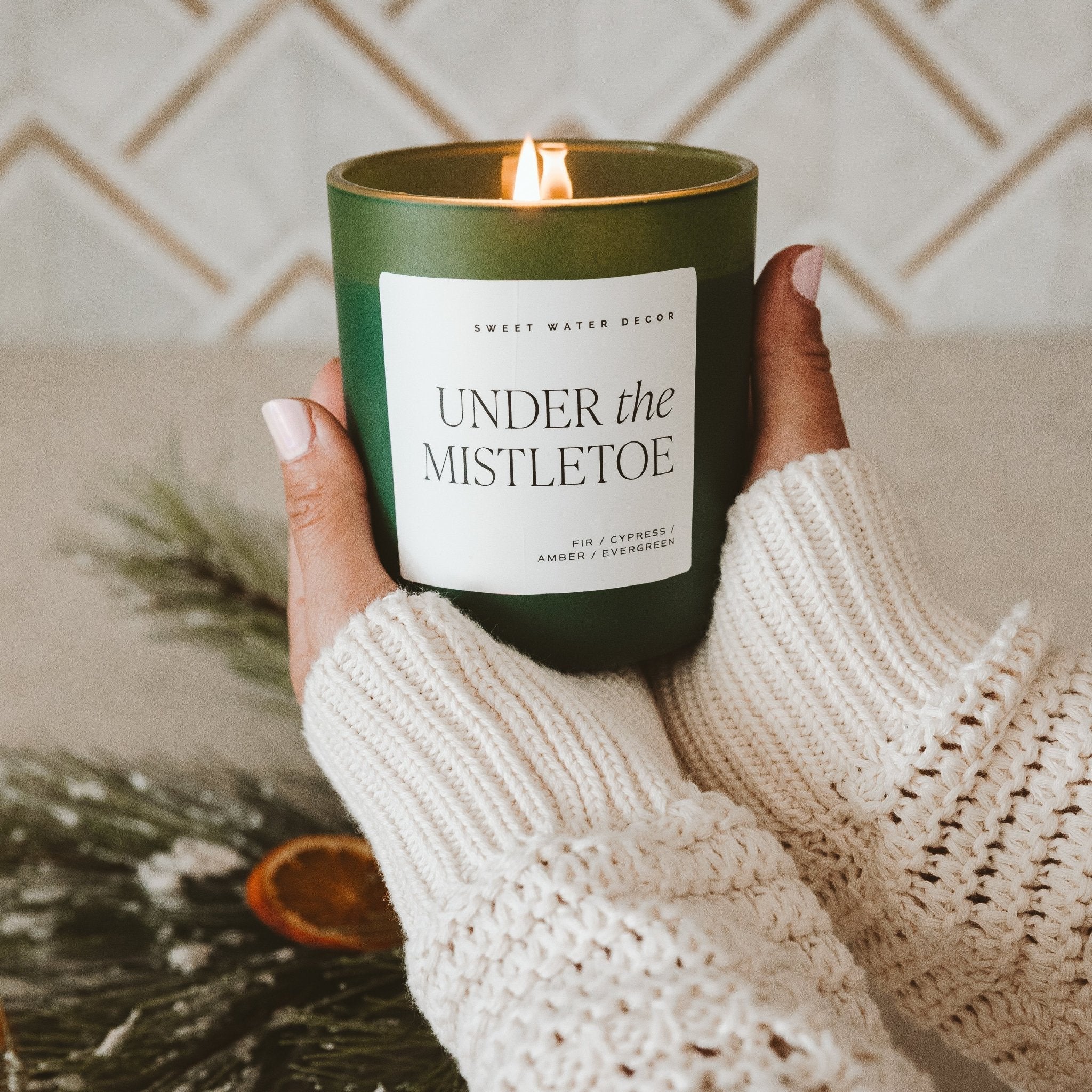 Under the Mistletoe Soy Candle - Green Matte Jar - 15 oz (Fraser Fir) - Image 2