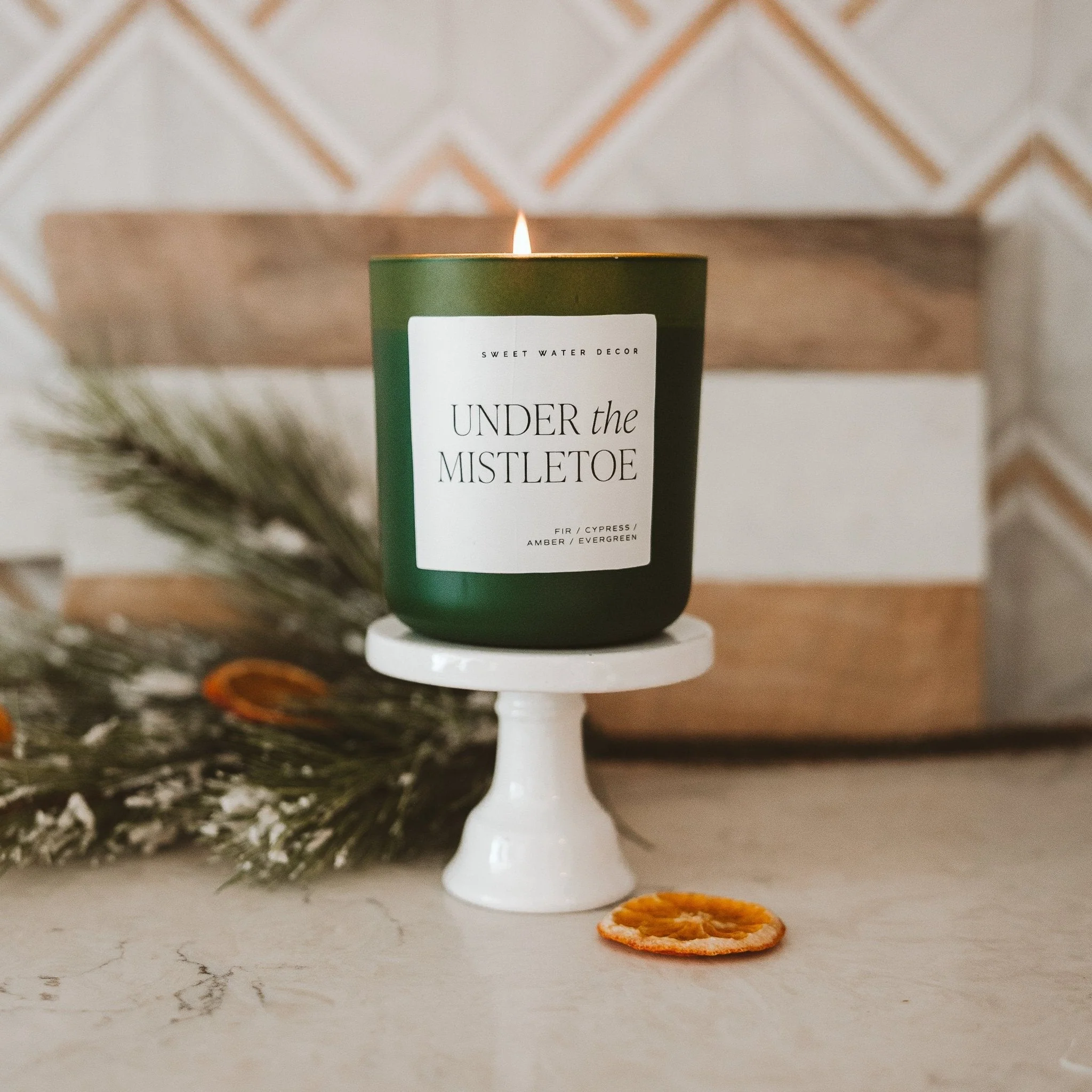 Under the Mistletoe Soy Candle - Green Matte Jar - 15 oz (Fraser Fir) - Image 3