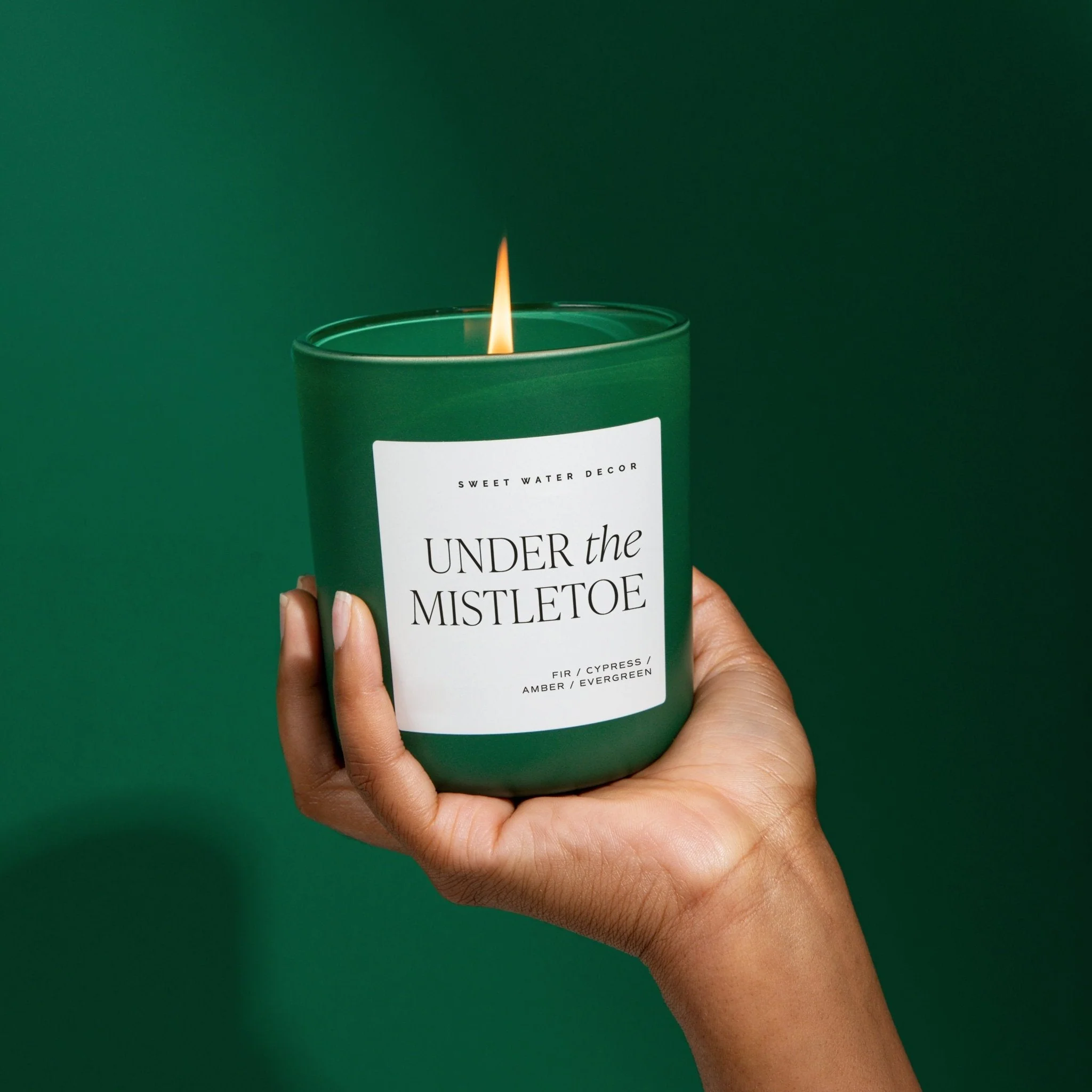 Under the Mistletoe Soy Candle - Green Matte Jar - 15 oz (Fraser Fir) - Image 4