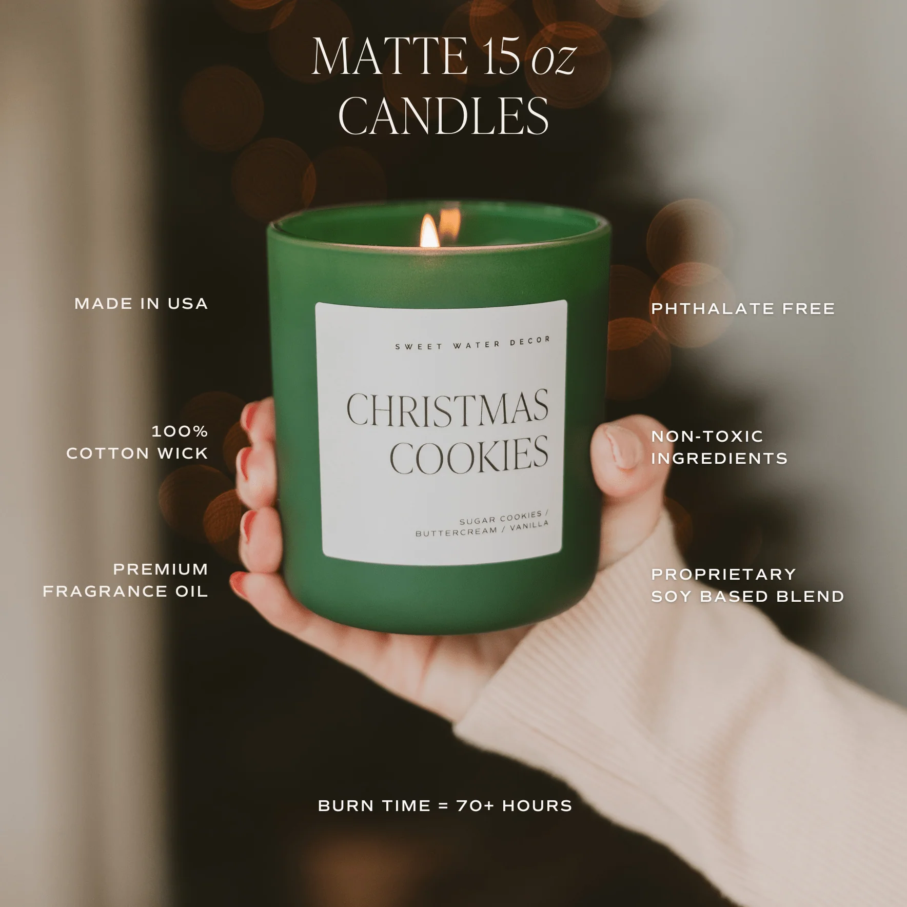 Under the Mistletoe Soy Candle - Green Matte Jar - 15 oz (Fraser Fir) - Image 6