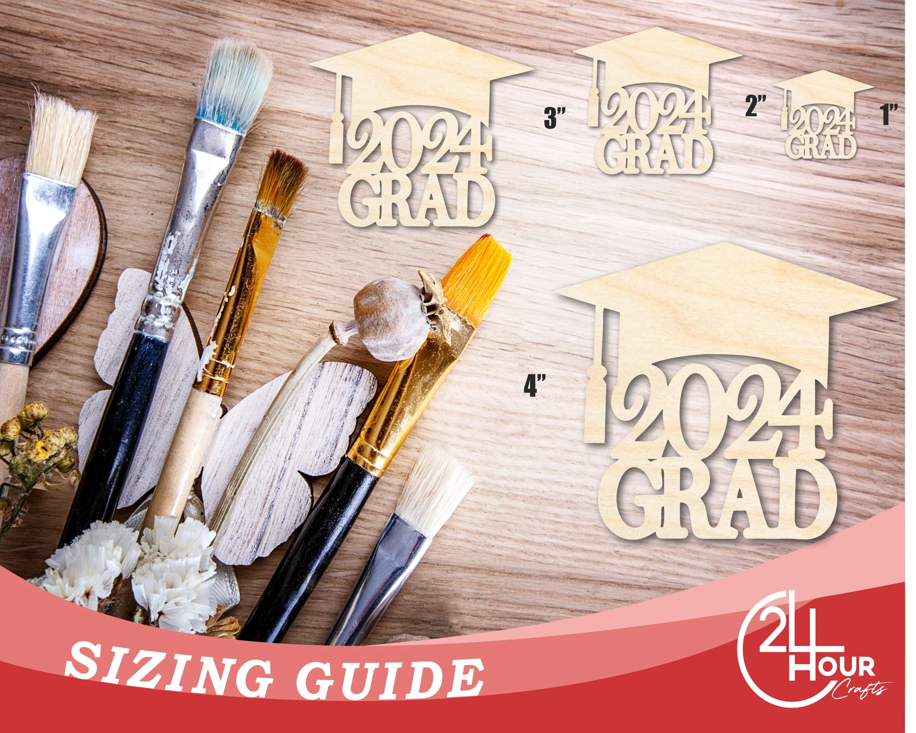 Unfinished 2024 Grad Graduation Cap Shape | DIY Craft Cutout | up to 46" DIY - Image 3