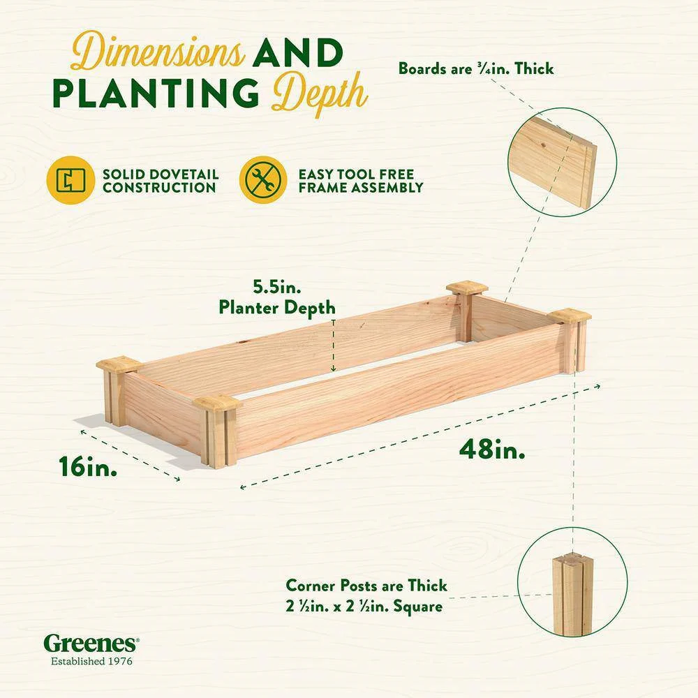 Unfinished Cedar Wood Raised Garden Bed Planter 4-ft x 16-inch - Made in USA - Image 2