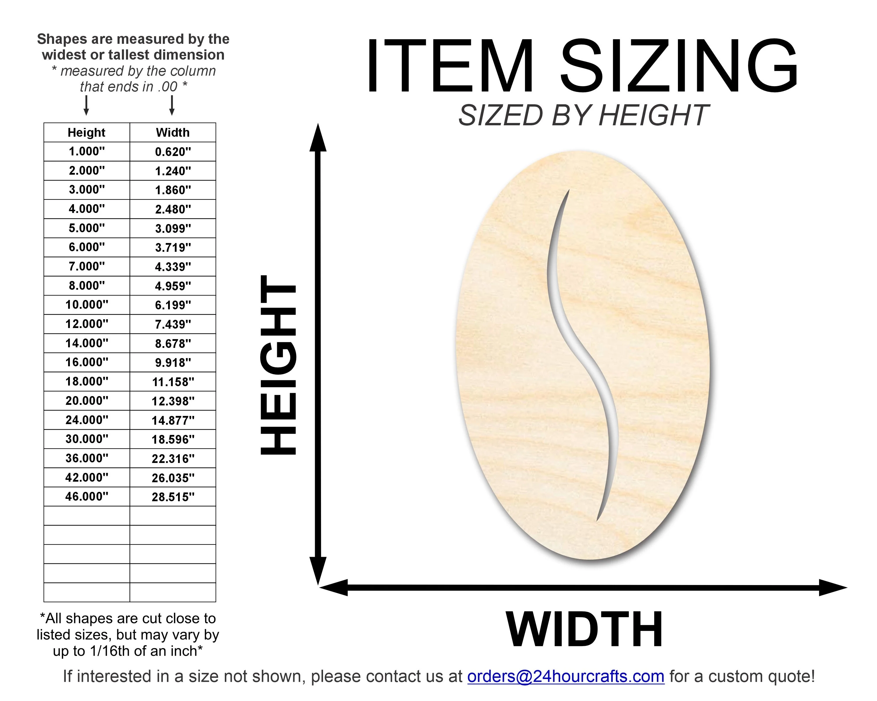 Unfinished Coffee Bean Shape | Craft Cutout | up to 46" DIY - Image 2