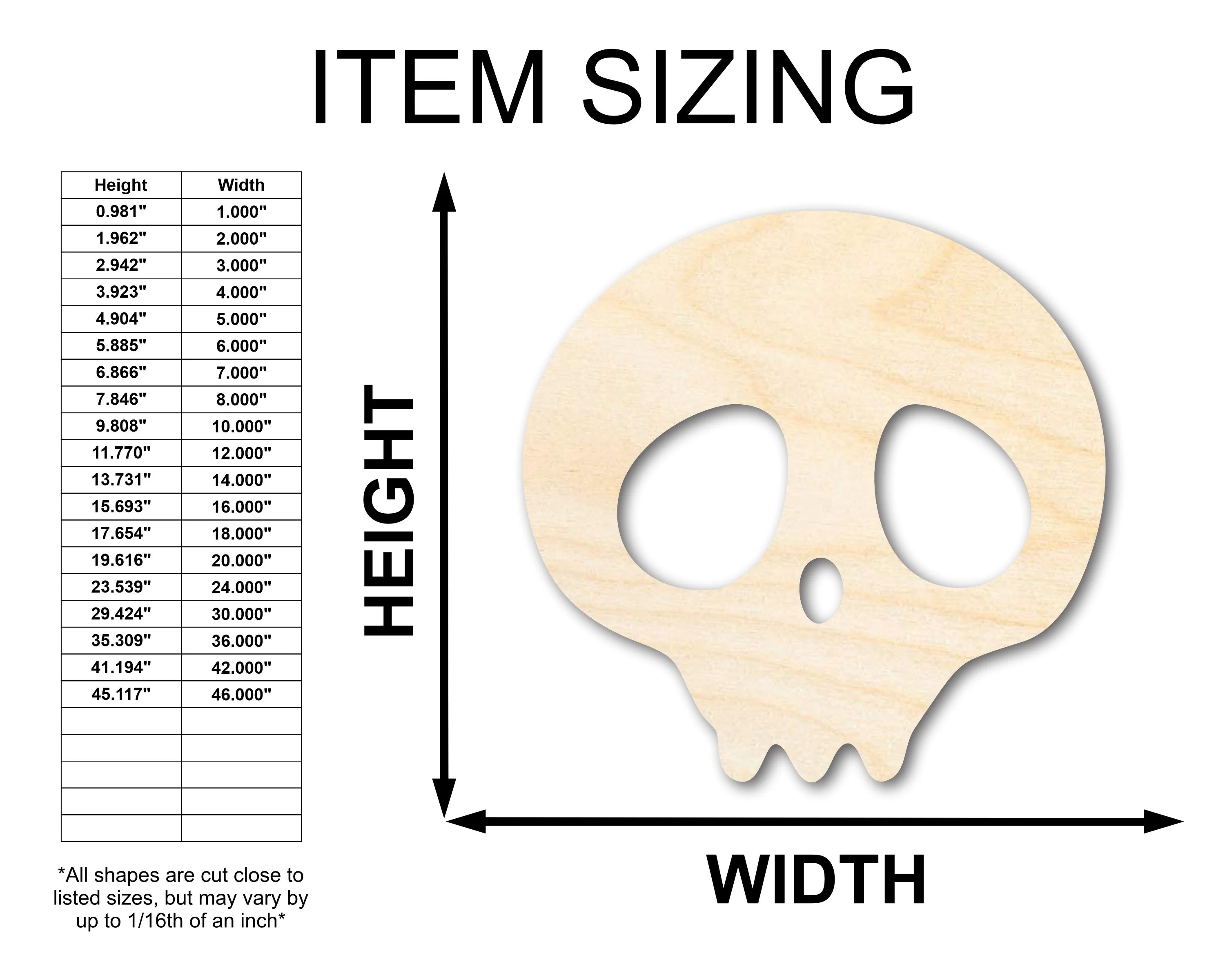 Unfinished Cute Skull Shape | Craft Cutout | up to 46" DIY - Image 2