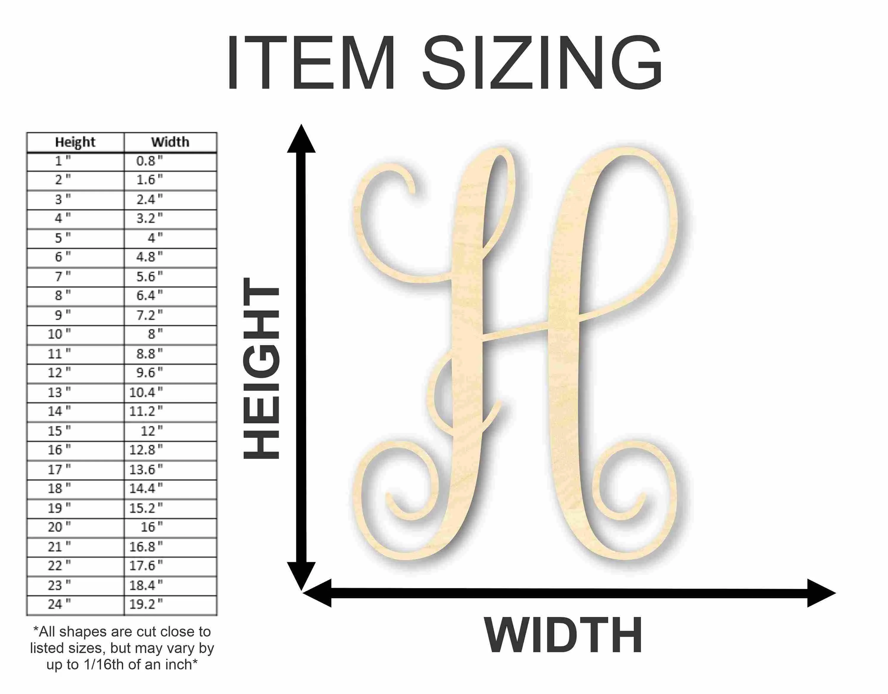Unfinished Individual Wood Monogram Personalized - Weddings - Nursery - Wall Hang - up to 46" High DIY - Image 3