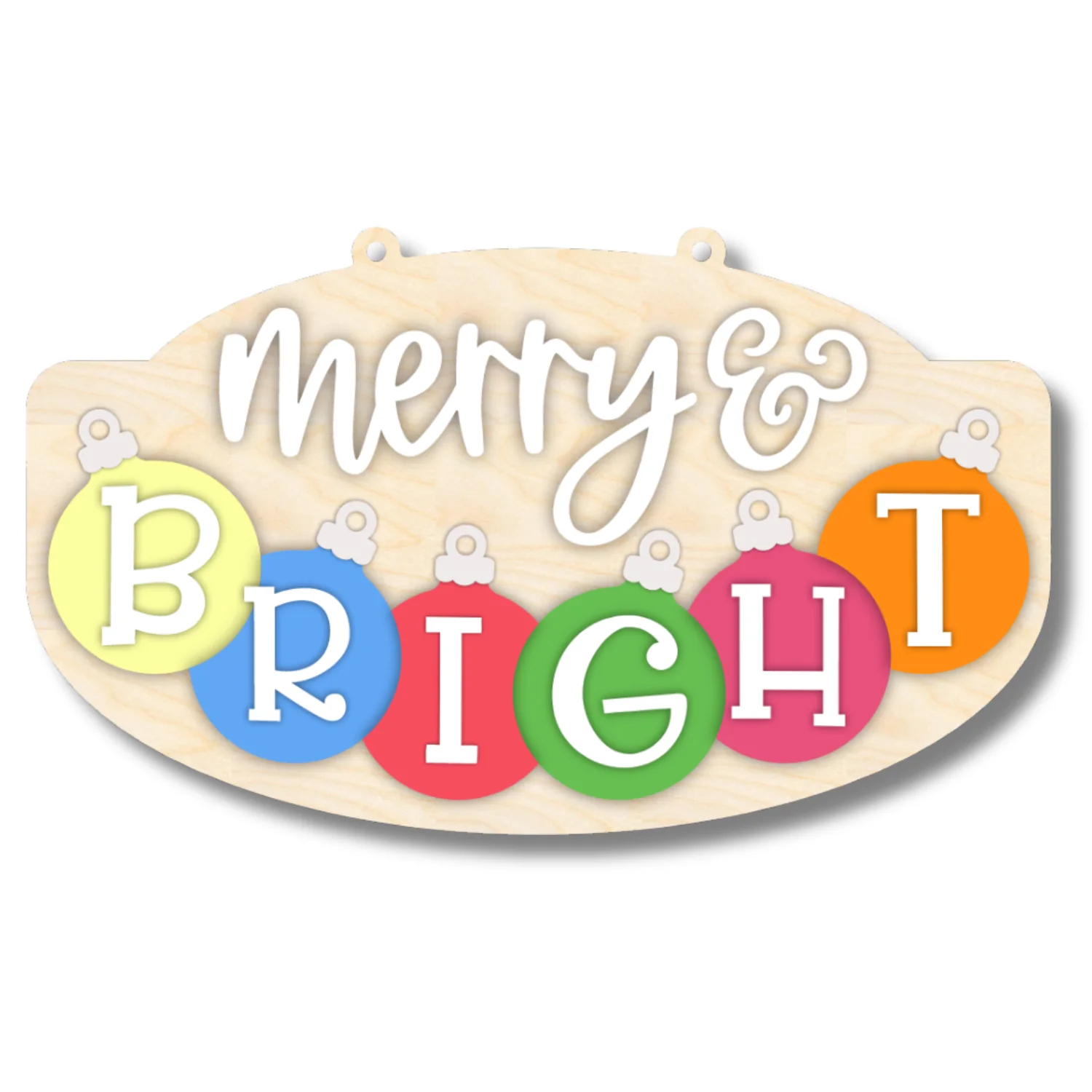 Unfinished Merry and Bright Ornament Door Sign Kit | Wood Craft Cutouts | 1/4" Thick | - Image 2