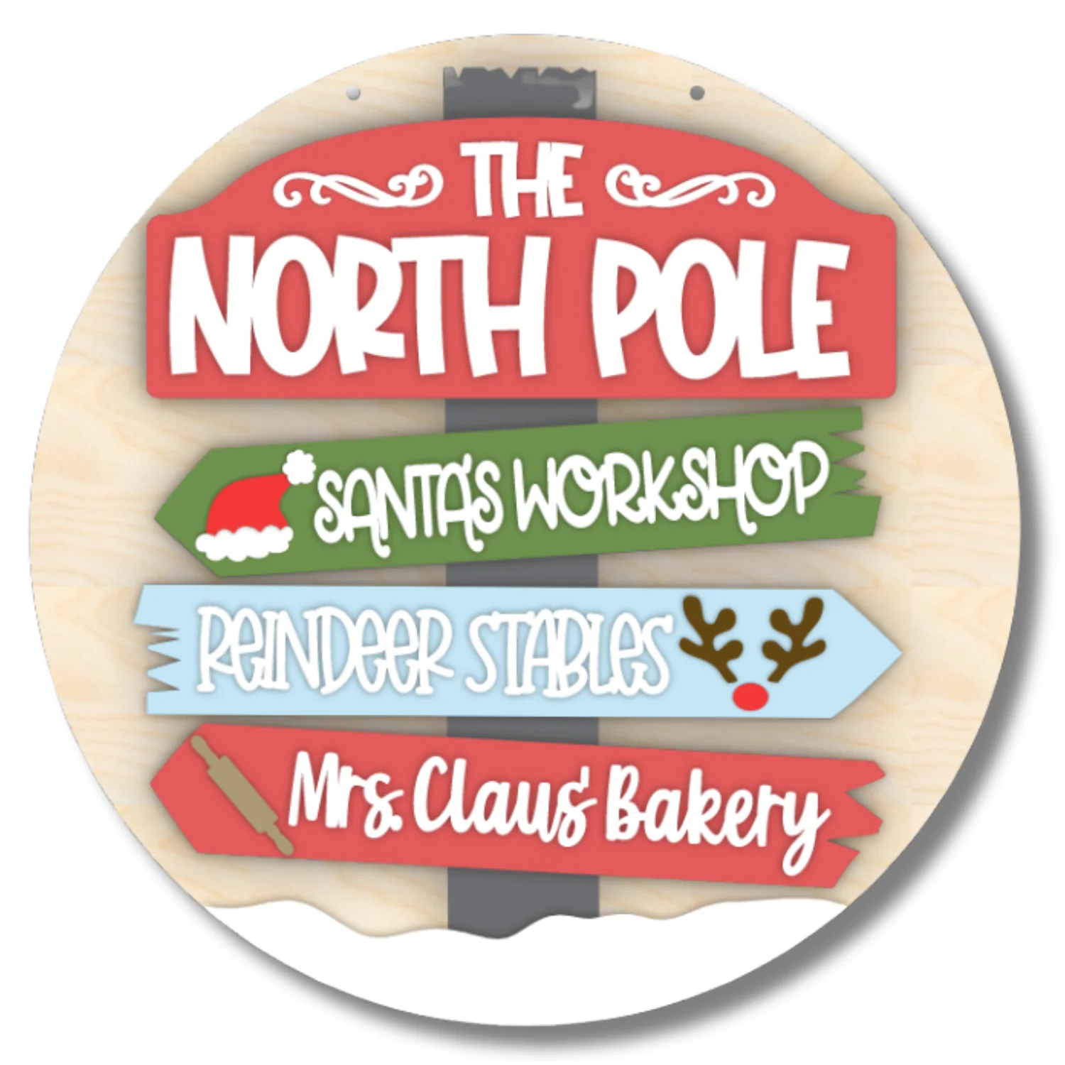 Unfinished North Pole Directions Door Sign Kit | Wood Craft Cutouts | 1/4" Thick | - Image 2