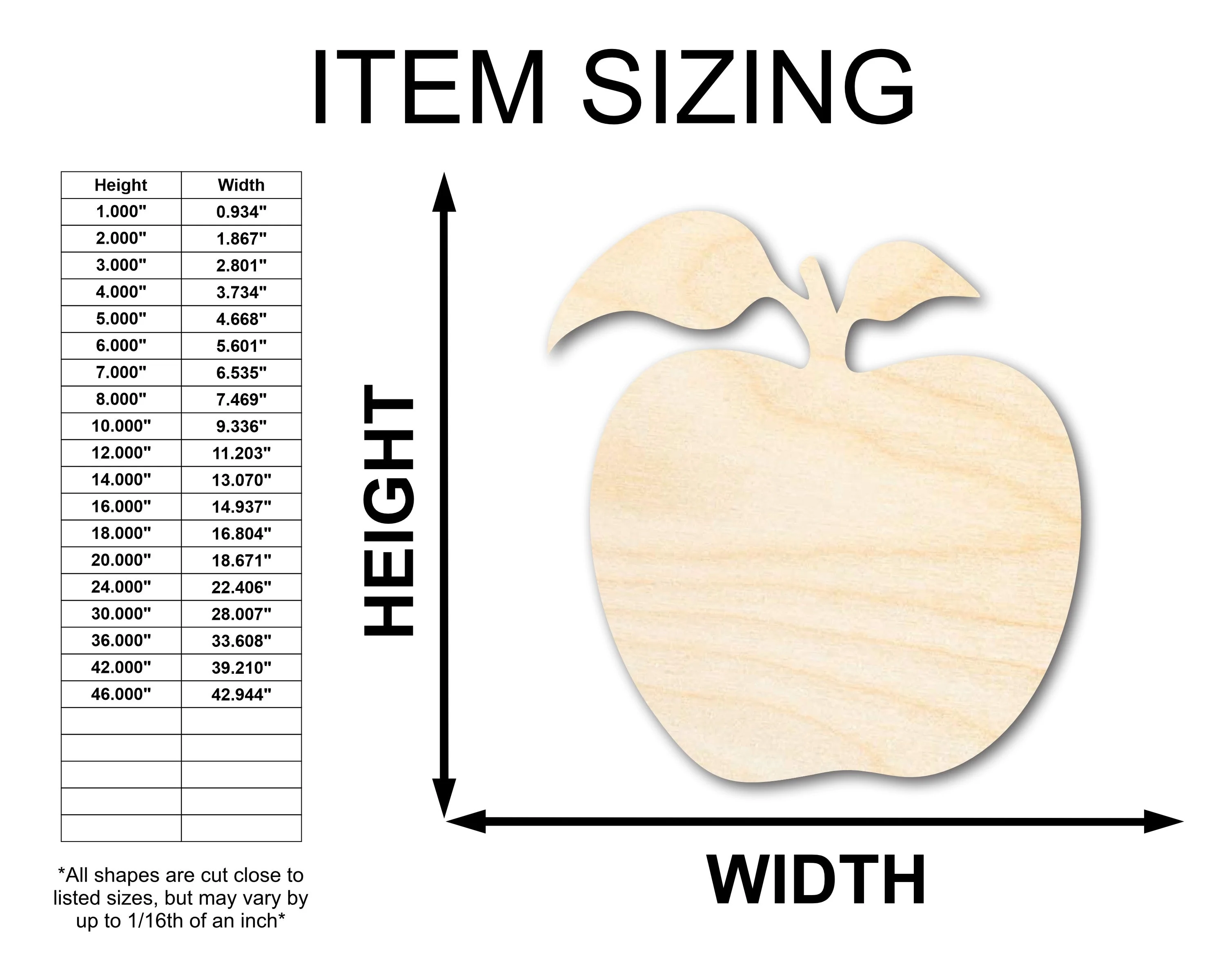 Unfinished Two Leaf Apple Shape | Craft Cutout | up to 46" DIY - Image 2