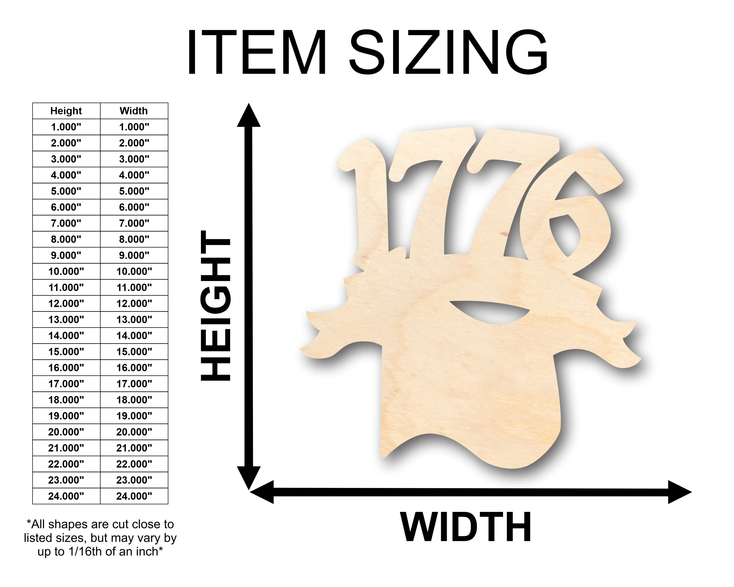 Unfinished Wood 1776 and Flag Shape - Craft - up to 46" DIY - Image 2