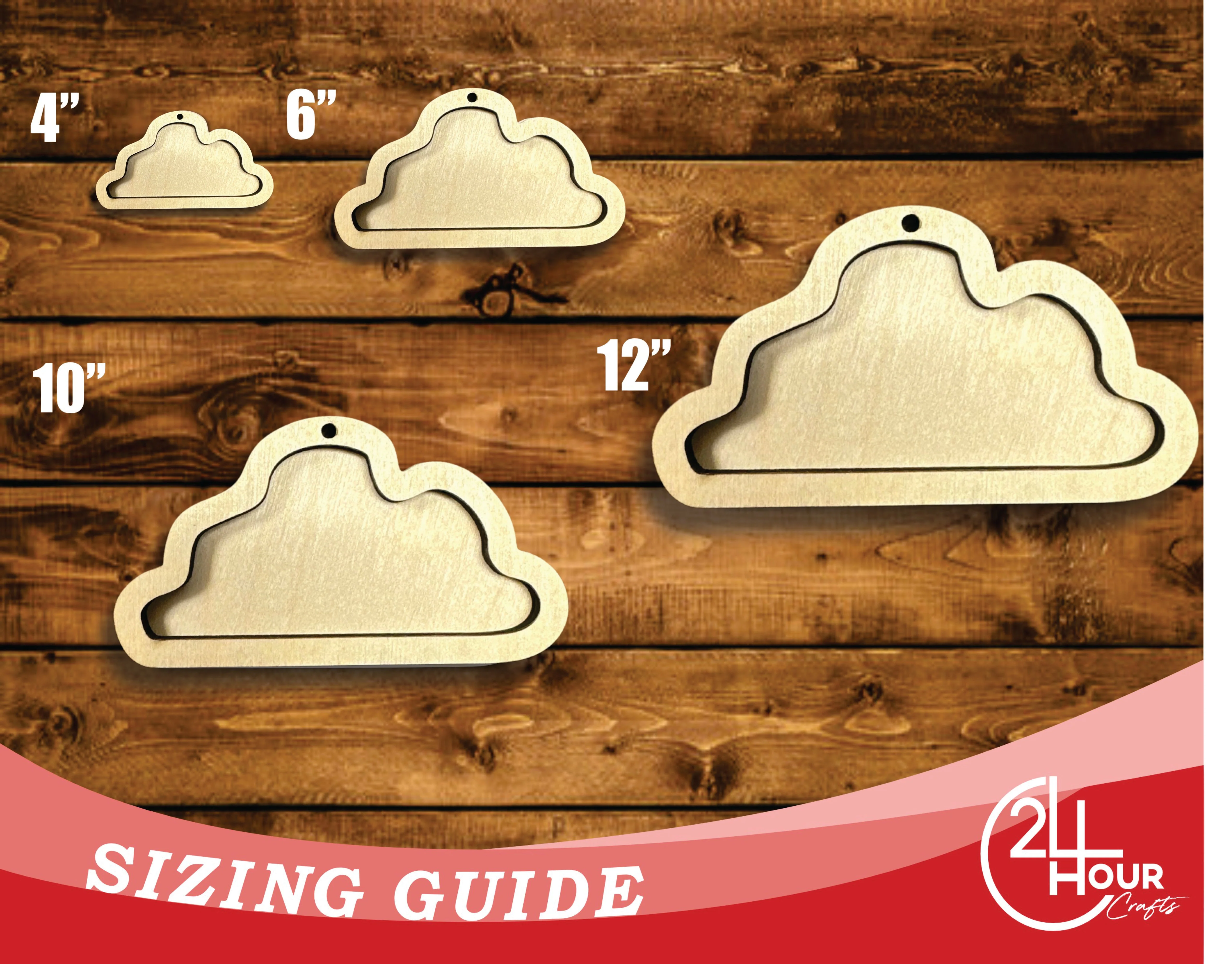 Unfinished Wood 2 Layer Cloud Shadowbox Shape | DIY Craft Cutout | up to 46" DIY - Image 3