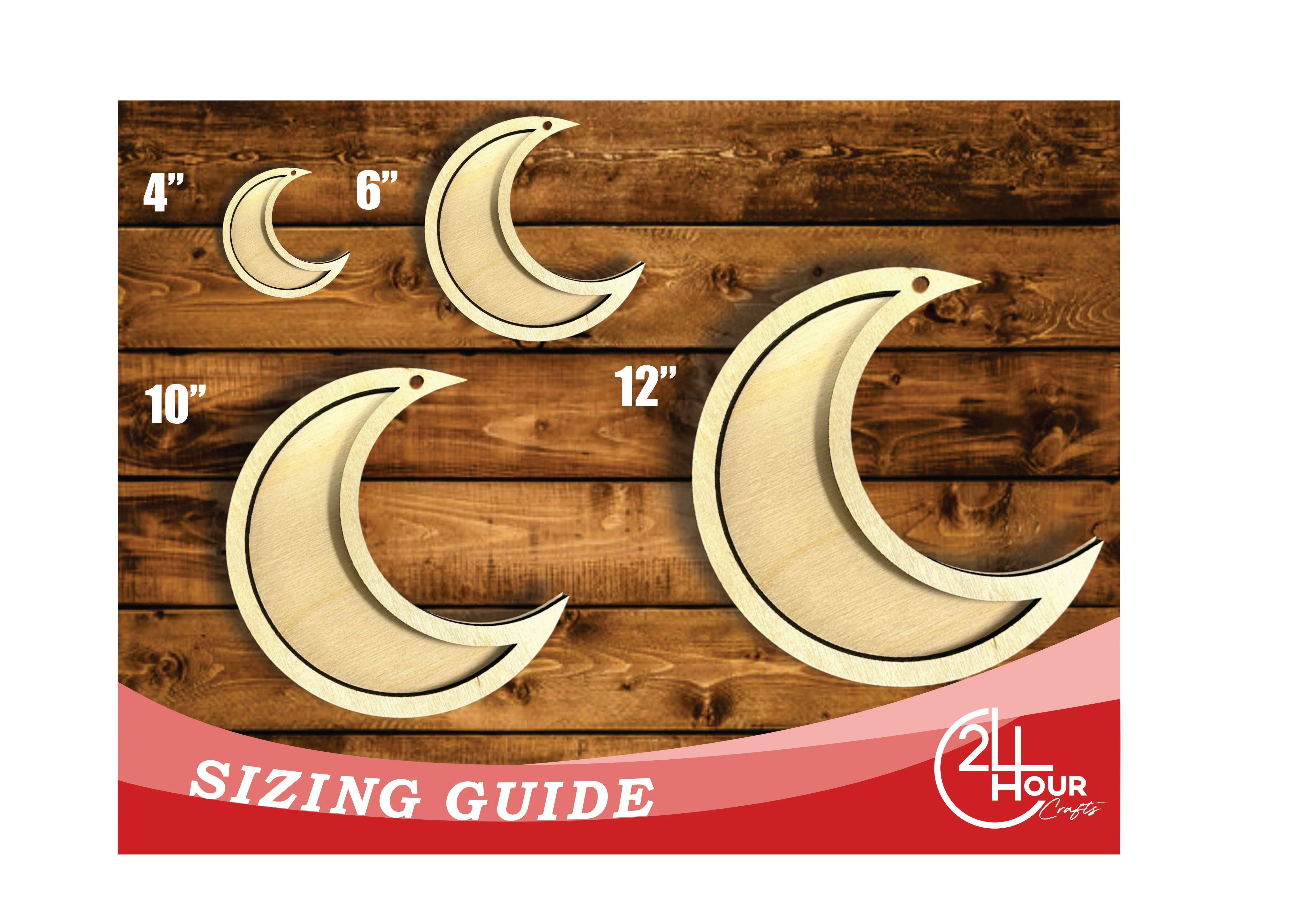 Unfinished Wood 2 Layer Crescent Moon Shadowbox Shape | DIY Craft Cutout | up to 46" DIY - Image 3