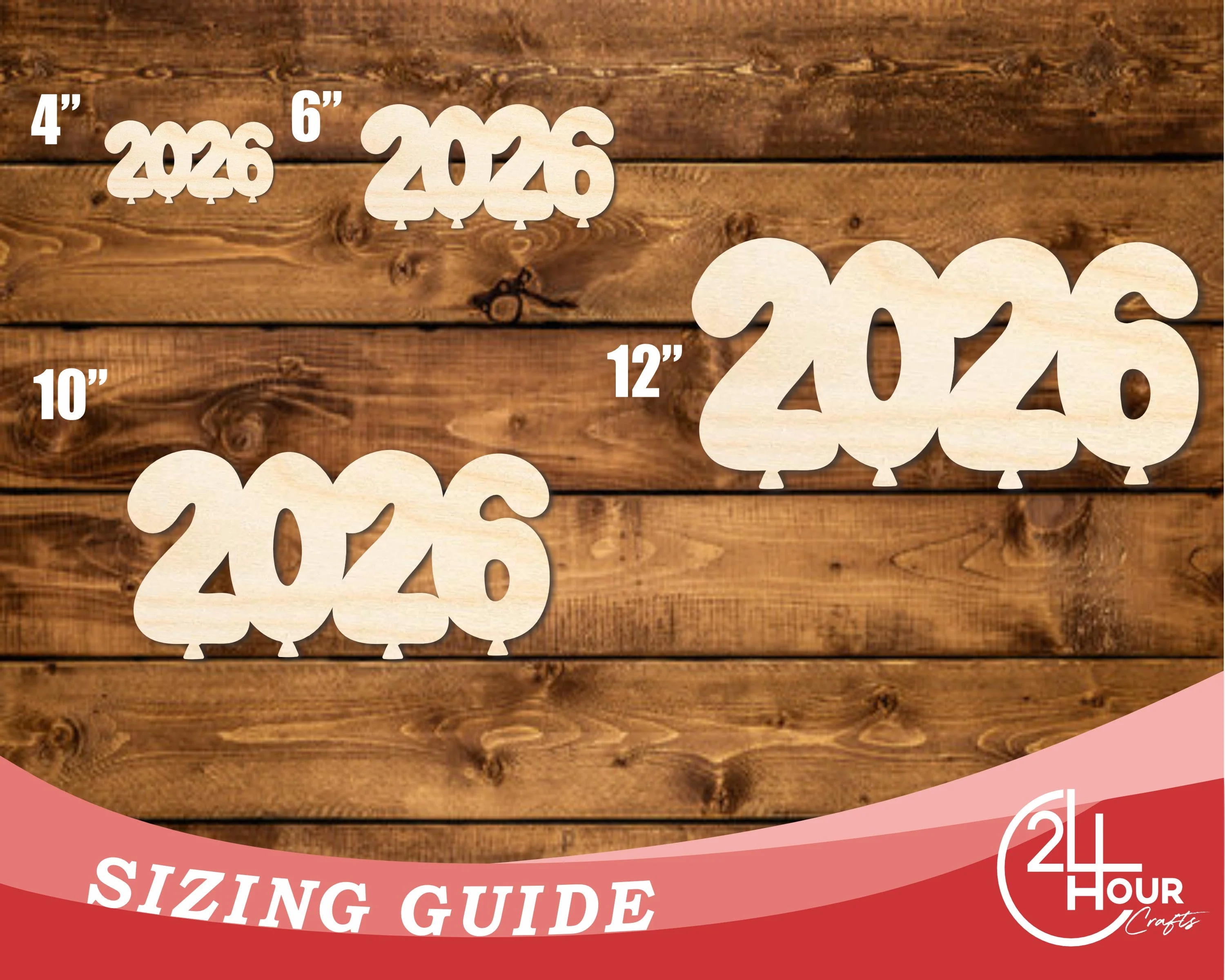 Unfinished Wood 2026 Balloons Shape | DIY Craft Cutout | up to 46" DIY - Image 3