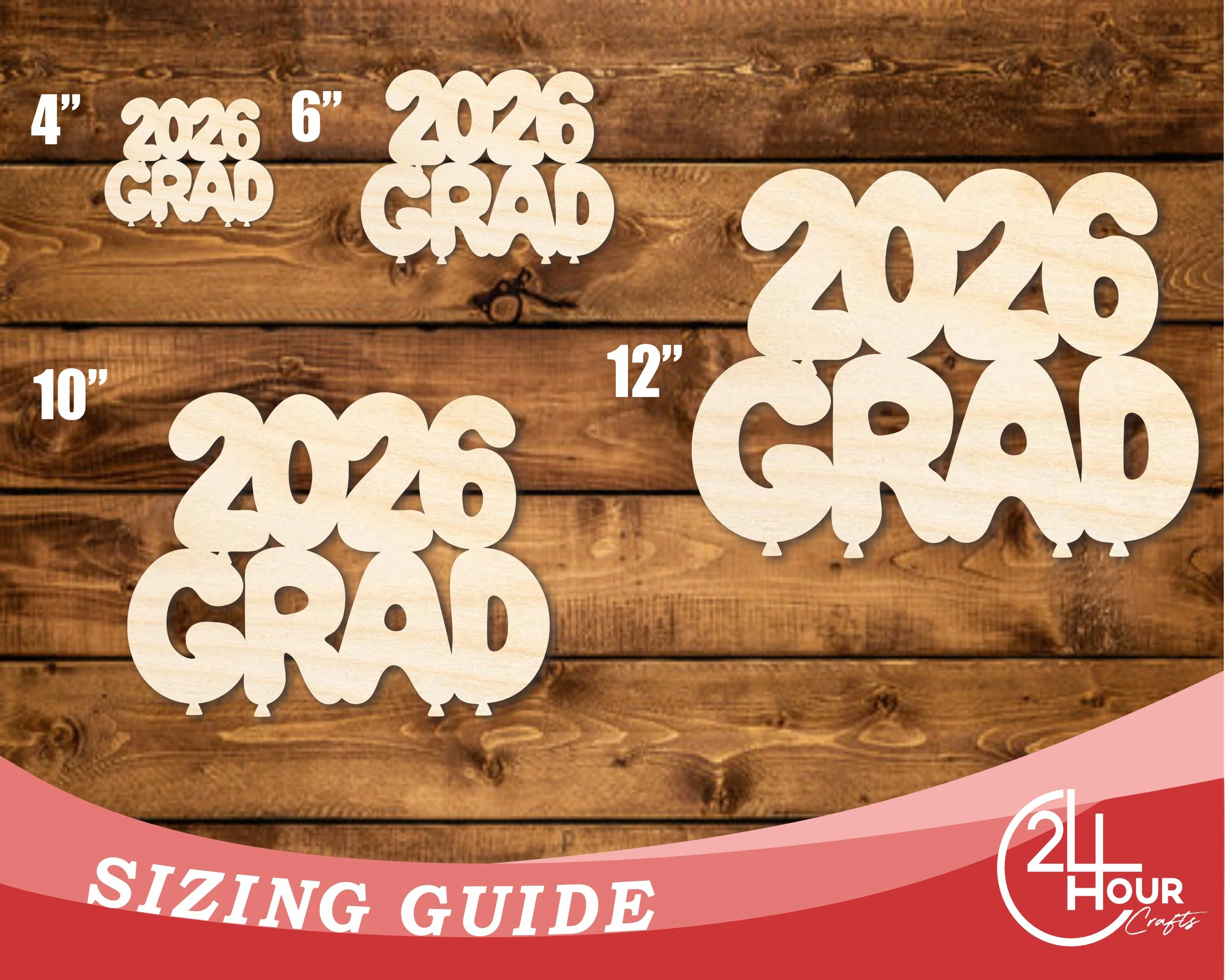 Unfinished Wood 2026 Grad Shape | DIY Craft Cutout | up to 46" DIY - Image 3