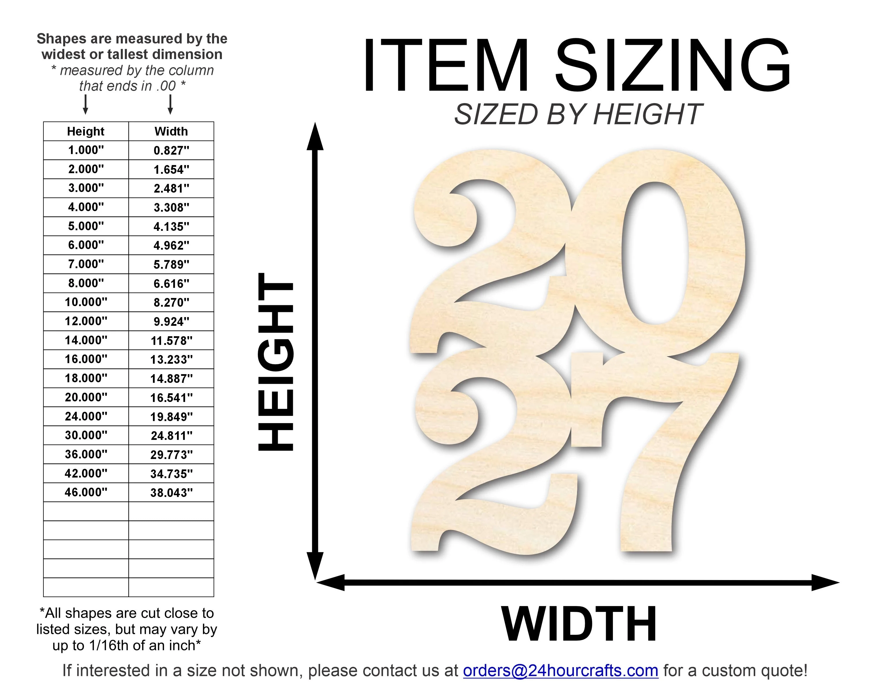 Unfinished Wood 2027 Shape | DIY Craft Cutout | up to 46" DIY - Image 2