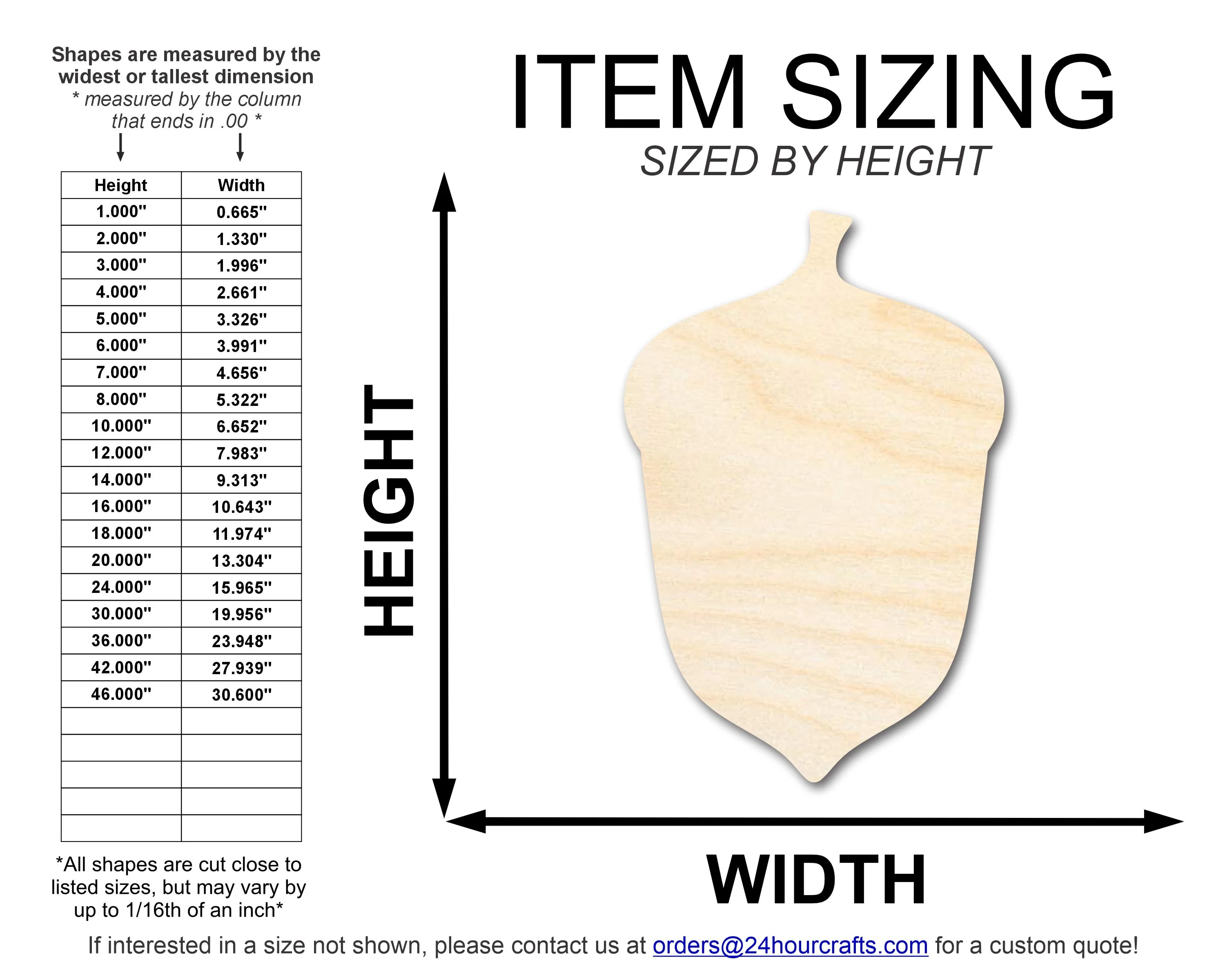 Unfinished Wood Acorn Shape | DIY Fall Forest Craft Cutout | Up to 36" - Image 2