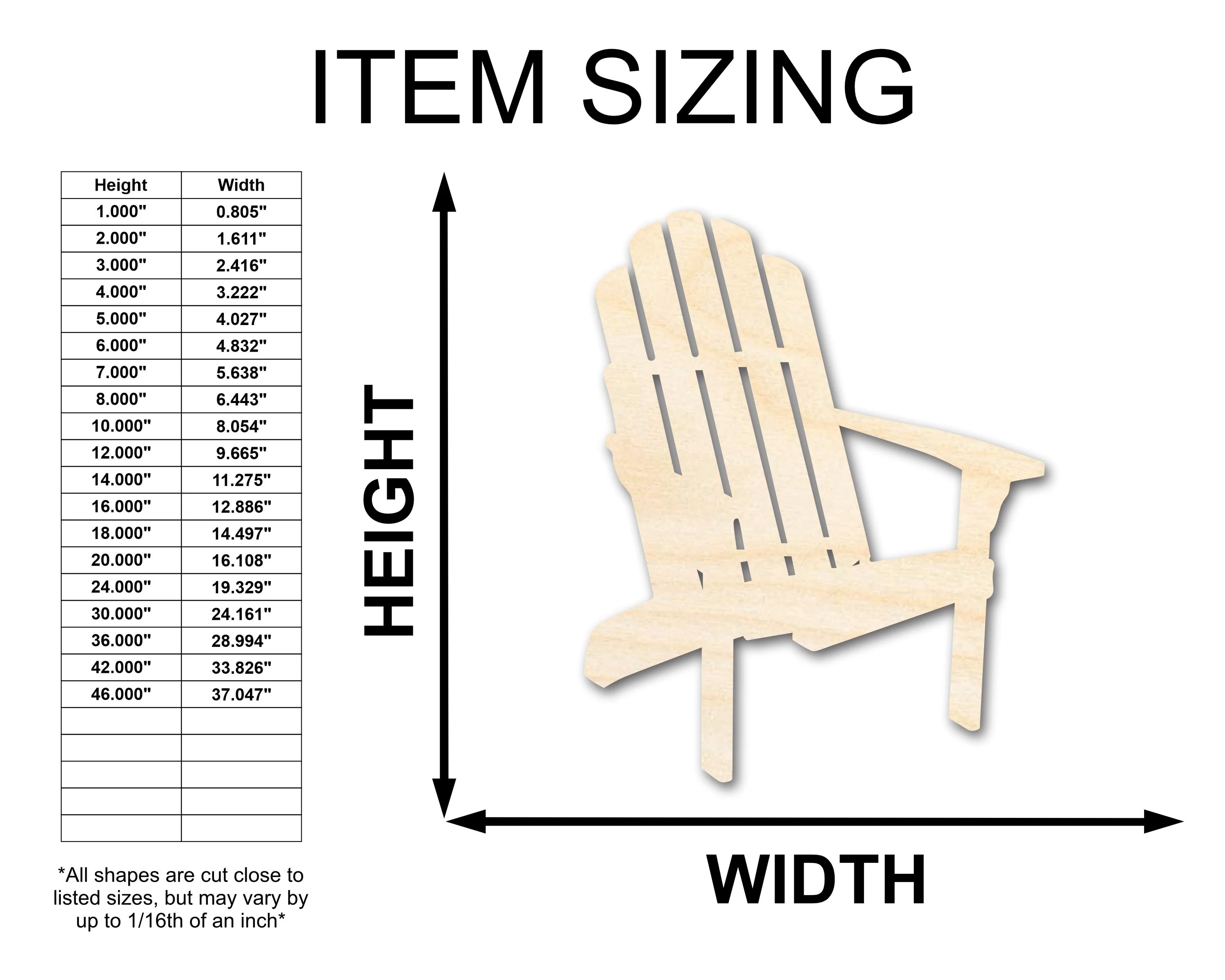 Unfinished Wood Adirondack Chair Shape | Summer | Beach | Craft Cutout | up to 46" DIY - Image 2