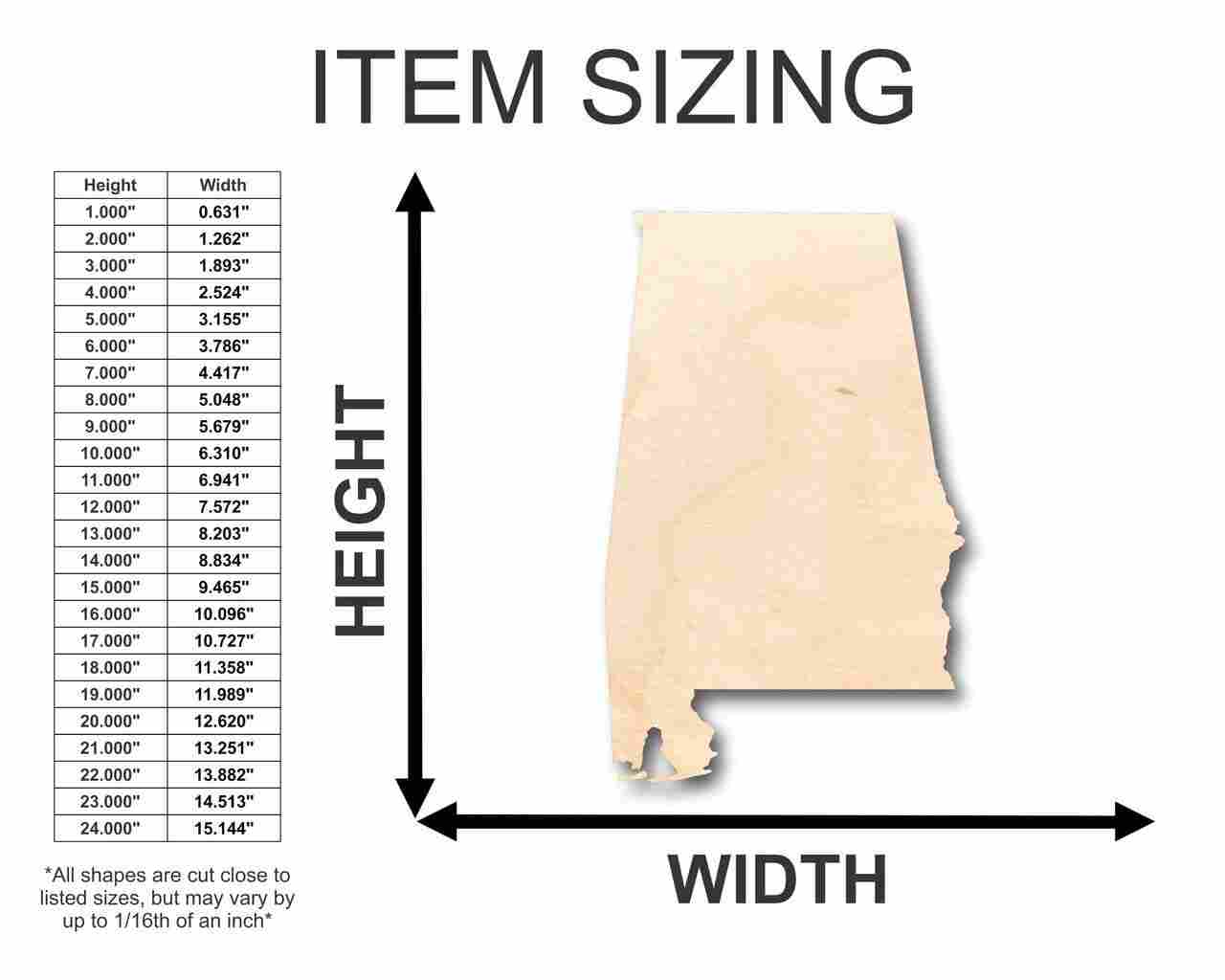Unfinished Wood Alabama Shape - State - Craft - up to 46" DIY - Image 2