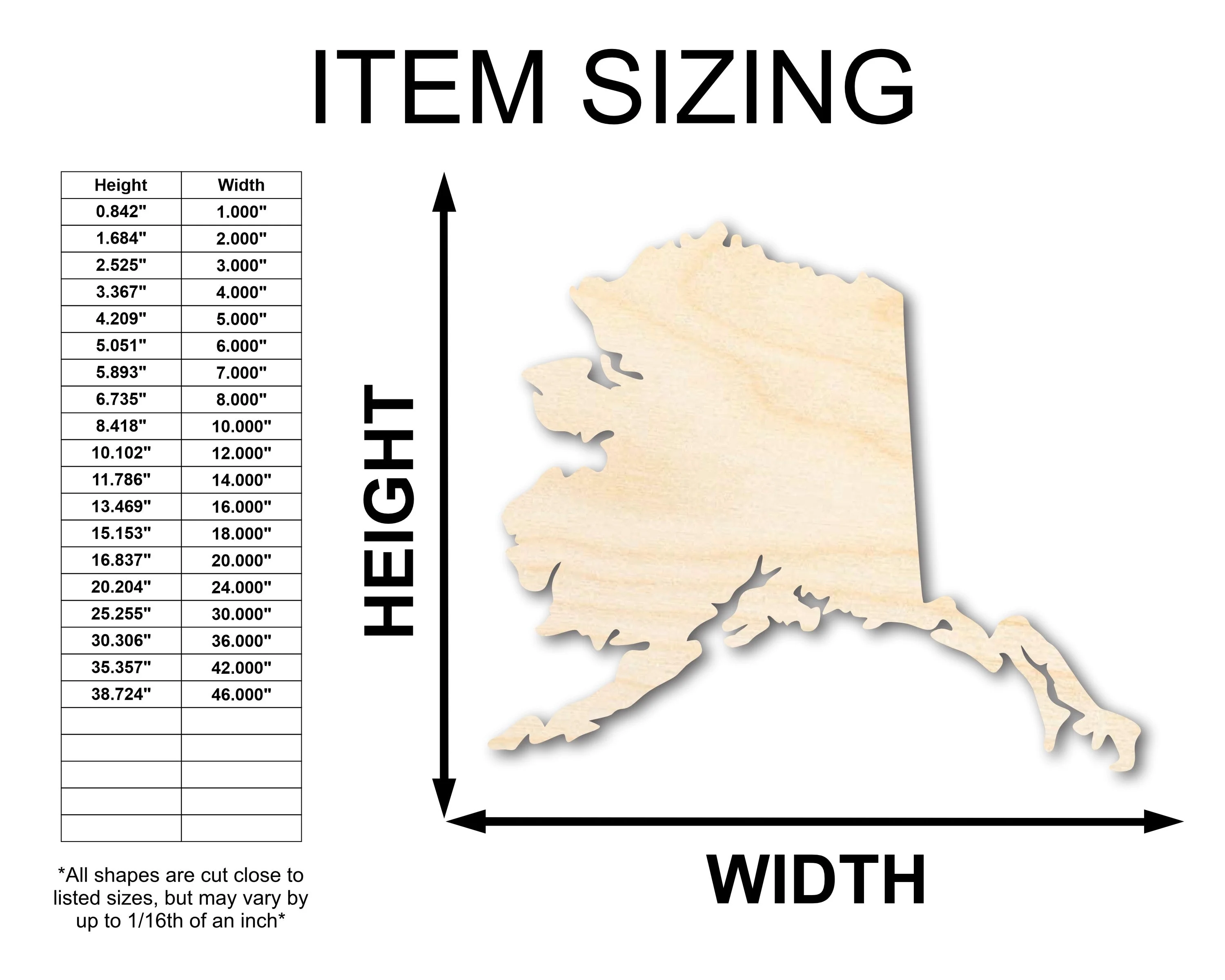 Unfinished Wood Alaska Shape - State - Craft - up to 46" DIY - Image 2