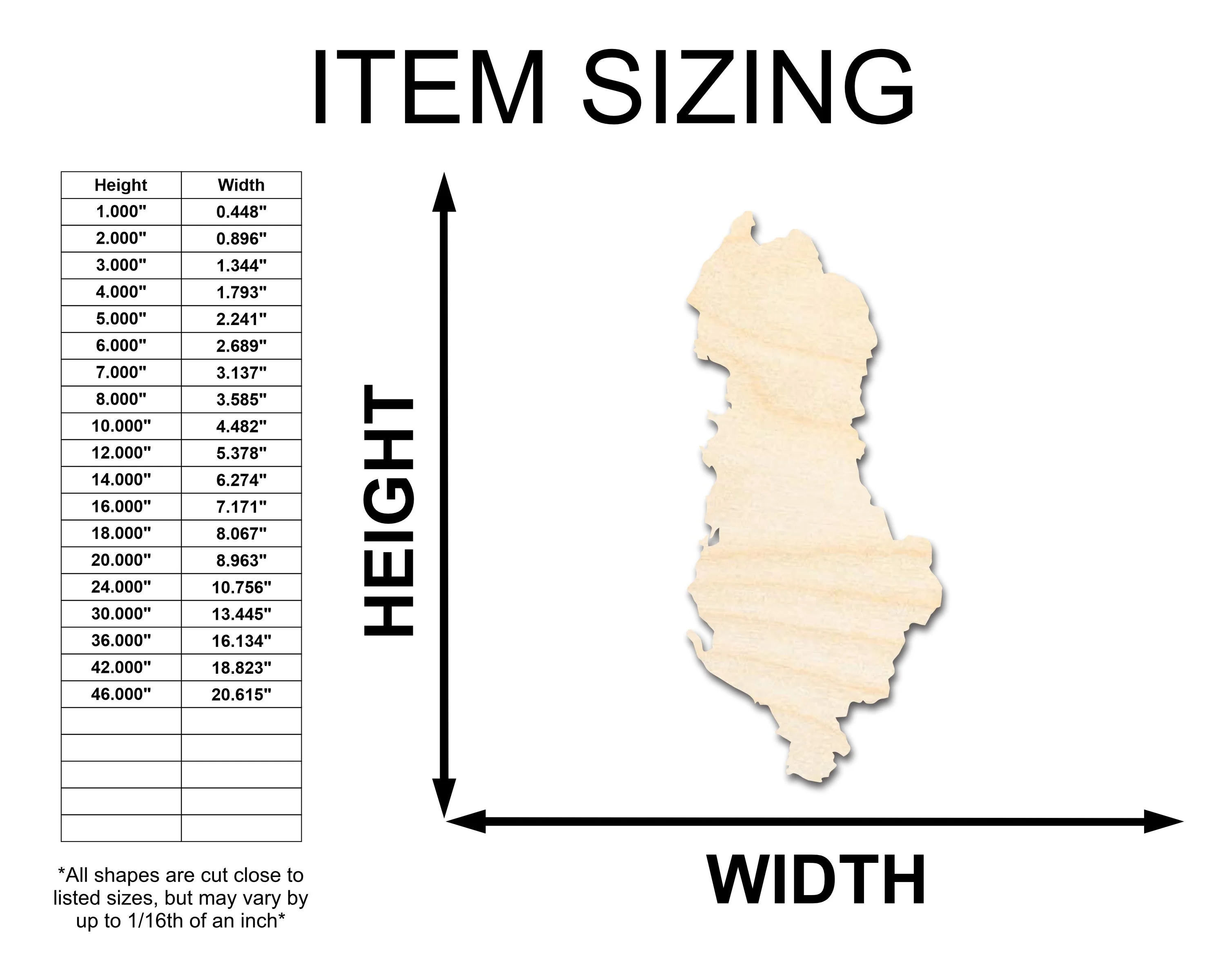 Unfinished Wood Albania Country Shape - Southeast Europe Craft - up to 46" DIY - Image 2