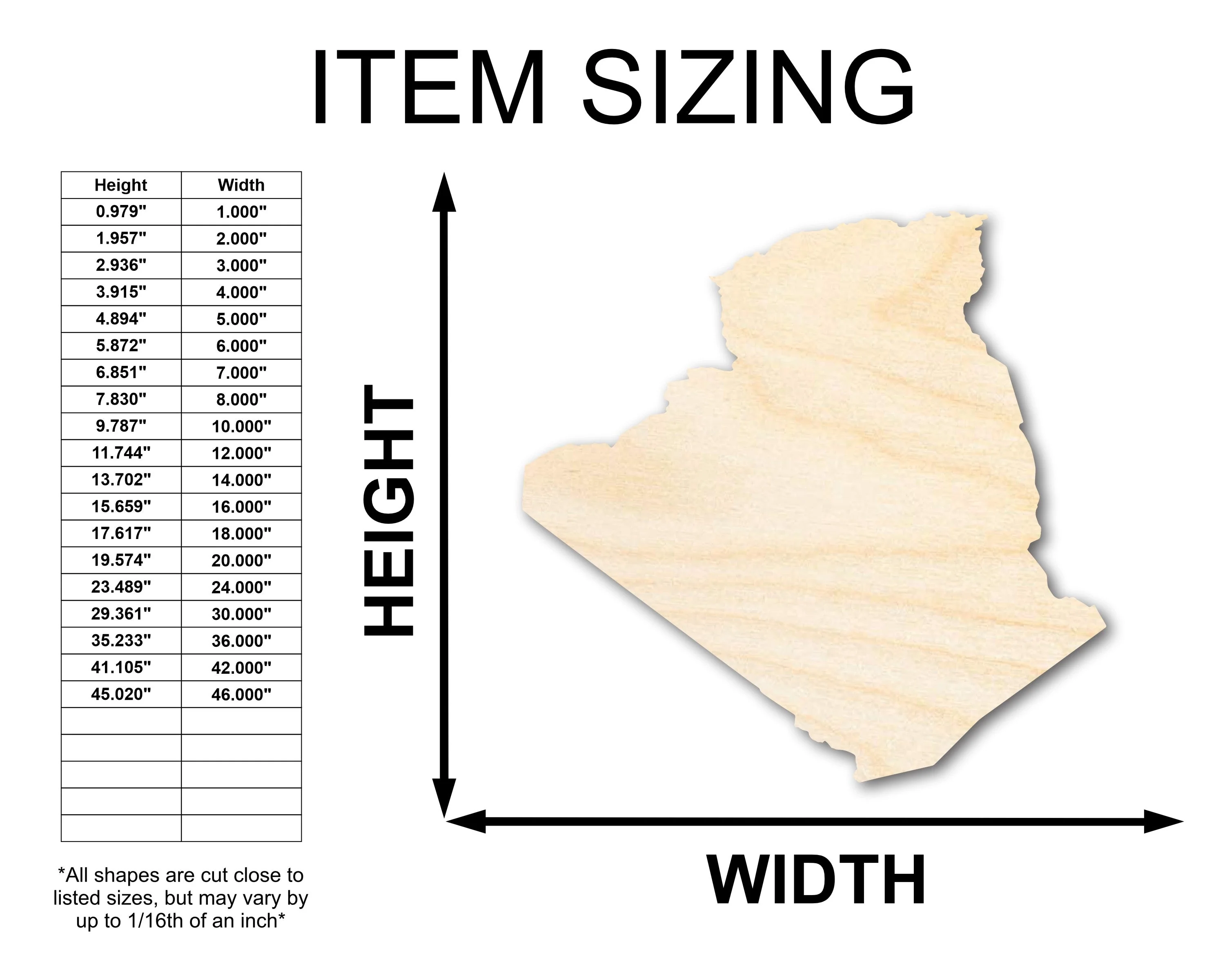 Unfinished Wood Algeria Silhouette Shape - Craft - up to 46" - Image 2