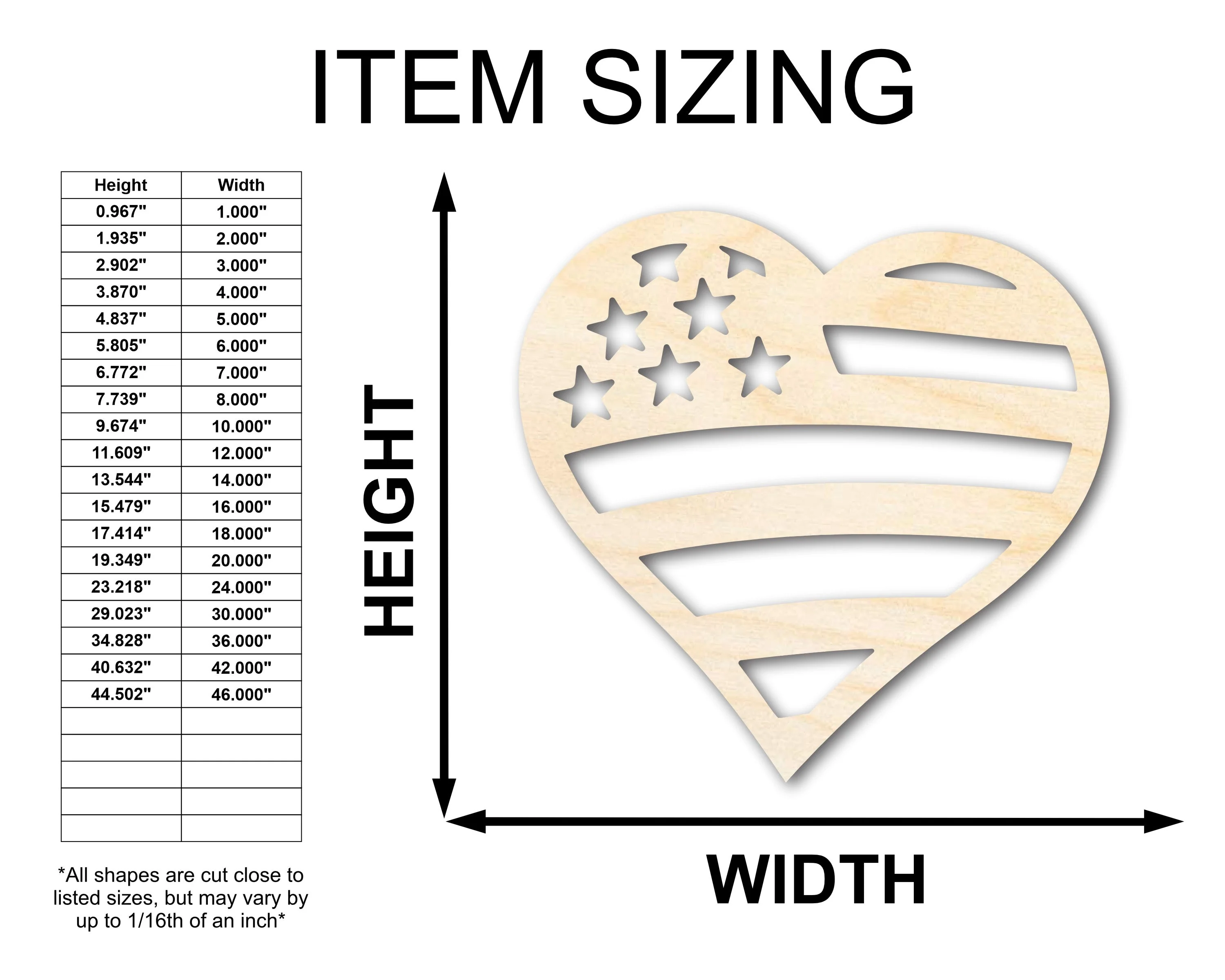 Unfinished Wood American Heart Flag Shape - USA Craft - up to 46" - Image 2
