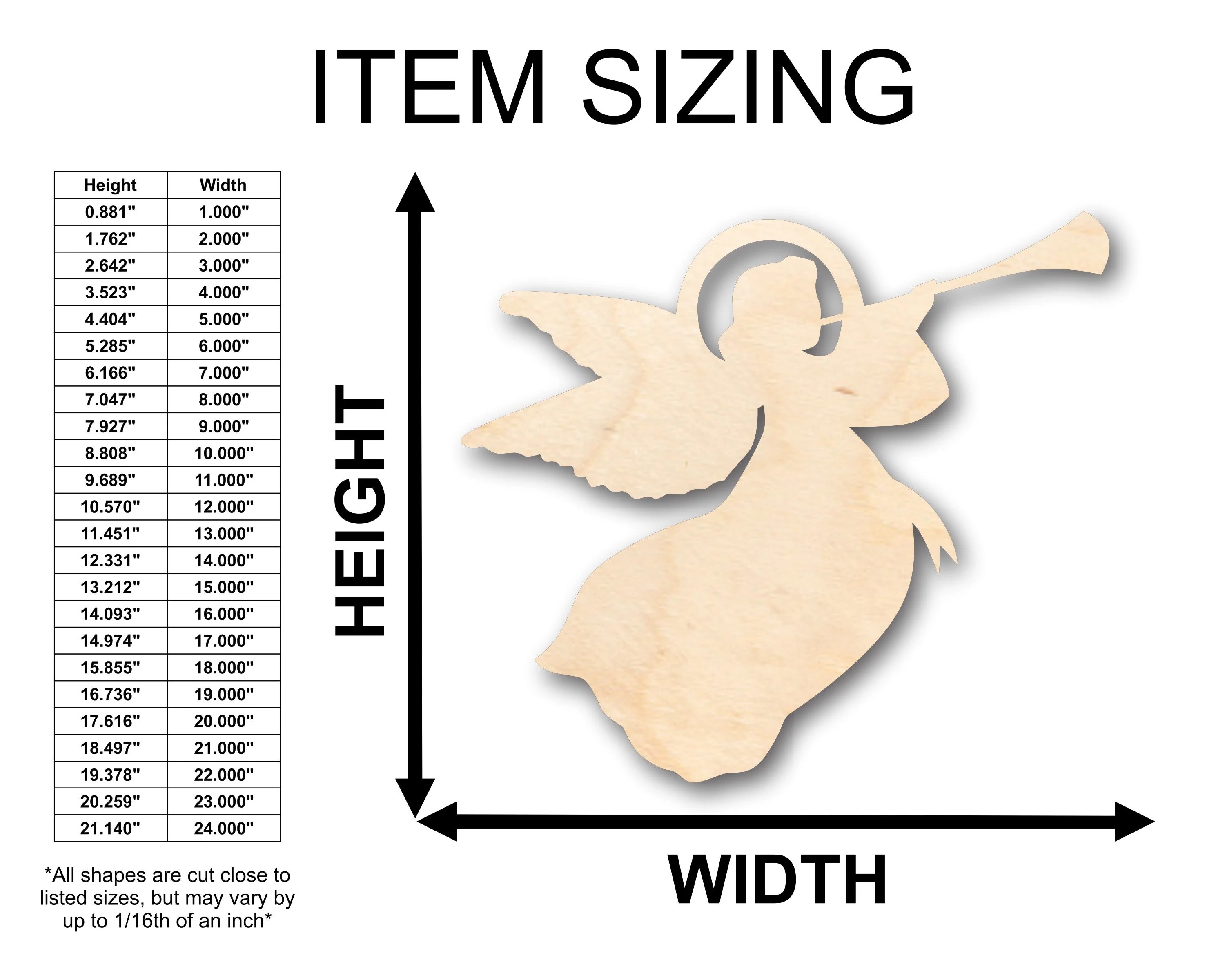 Unfinished Wood Angel Trumpet Shape - Christmas - Craft - up to 46" DIY - Image 2
