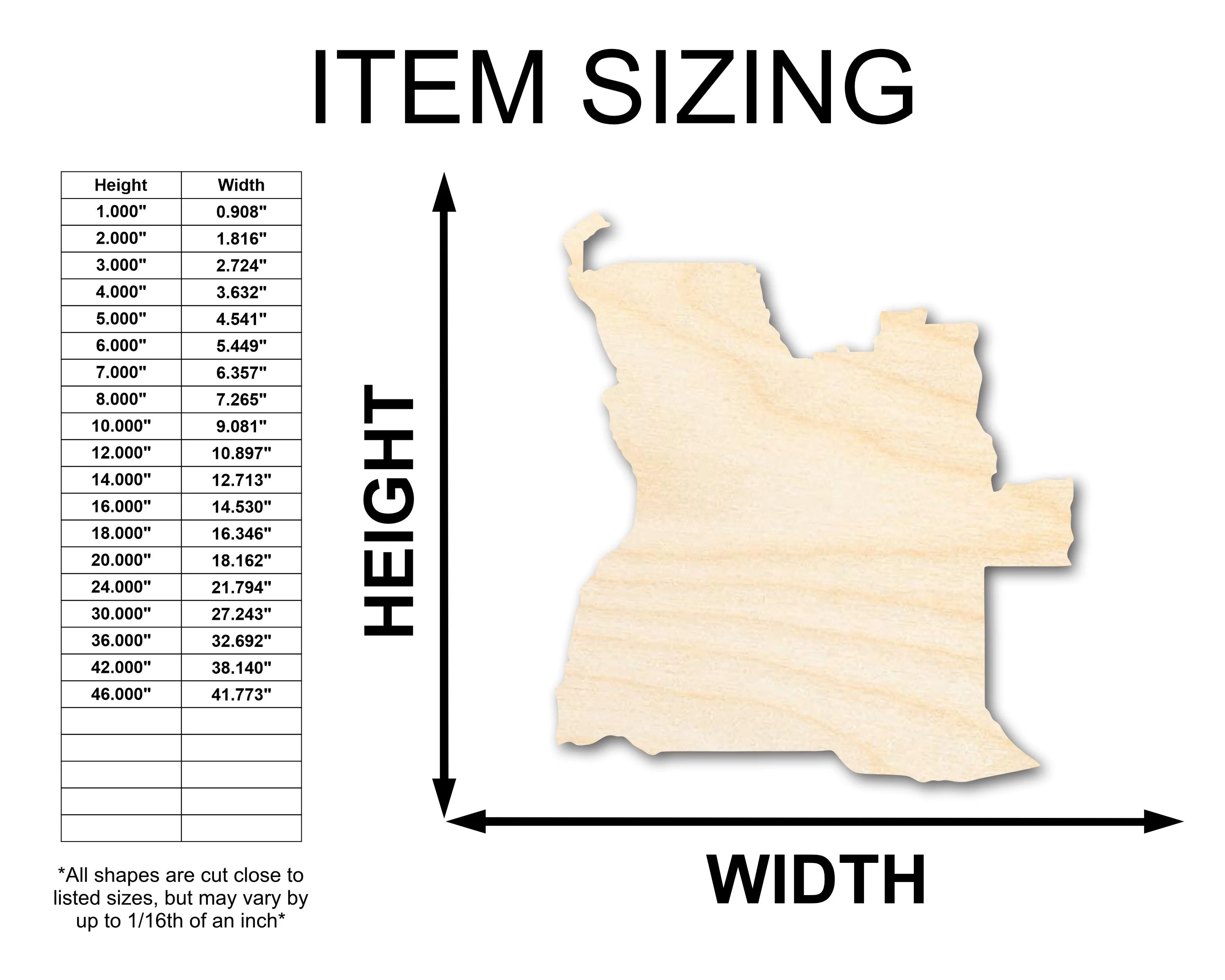 Unfinished Wood Angola Country Shape - Central Africa Craft - up to 46" DIY - Image 2