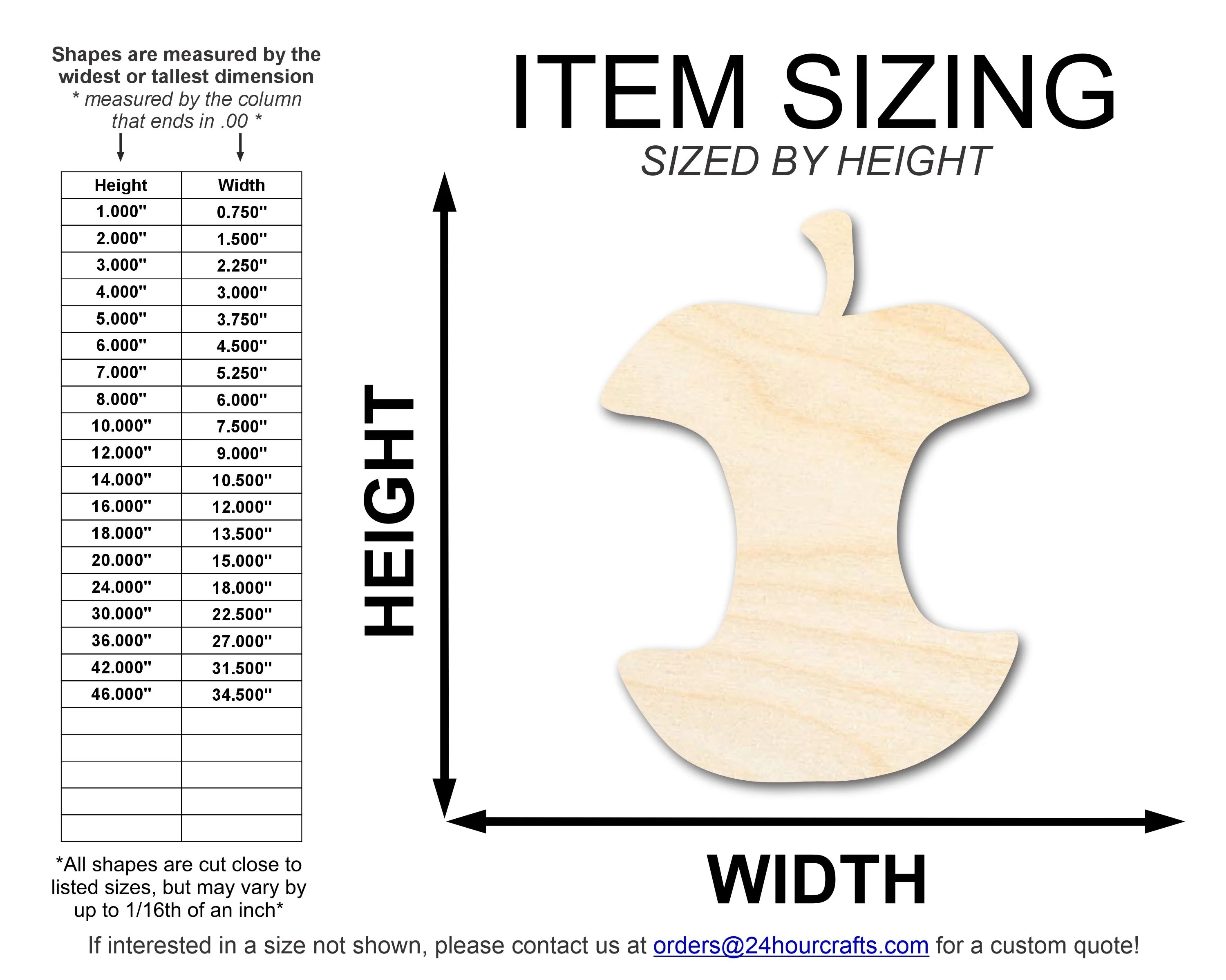 Unfinished Wood Apple Core Shape | DIY Fruit Craft | Up to 36" - Image 2