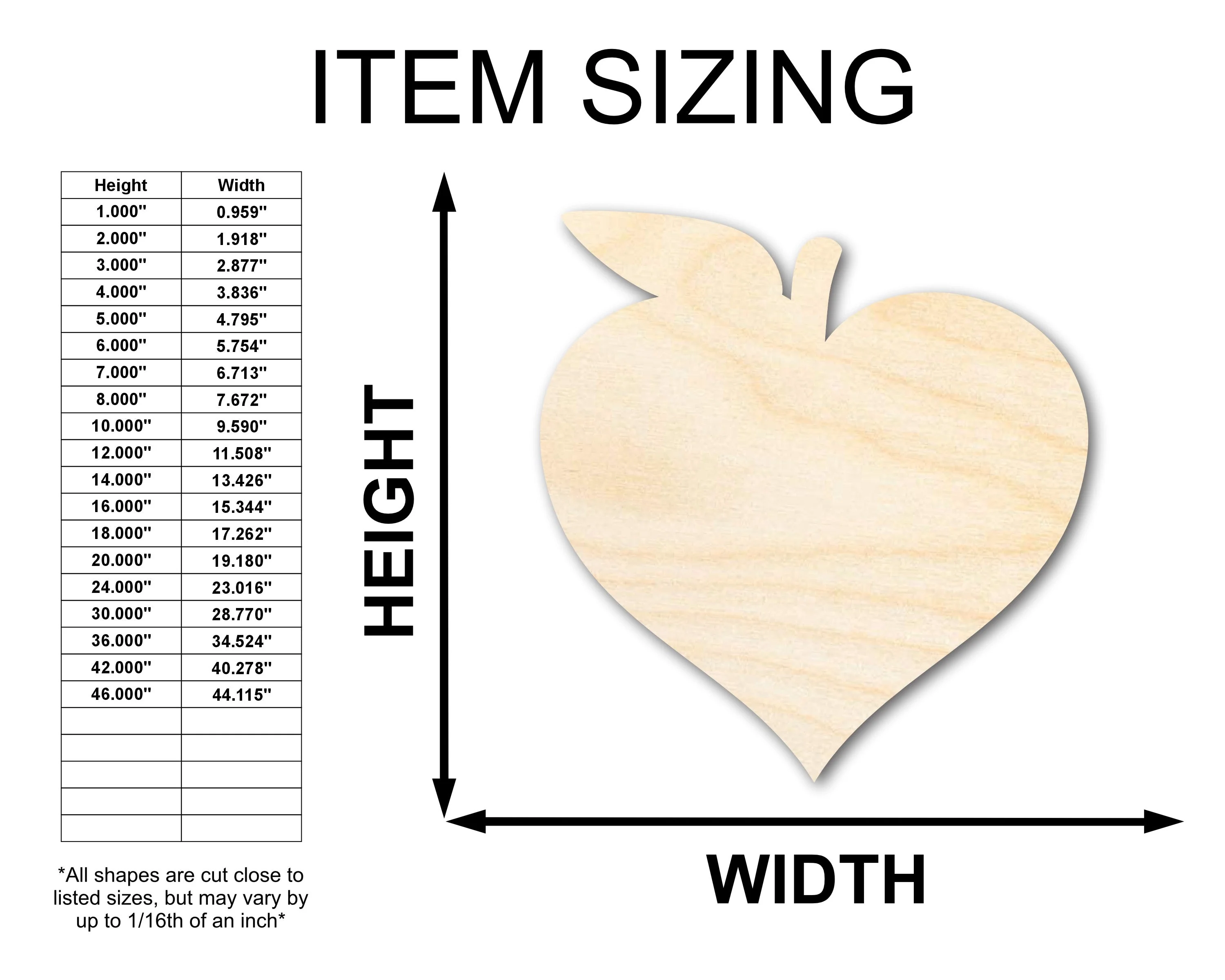 Unfinished Wood Apple Heart Shape | Teacher Appreciation | Kids Crafts | Apple Lovers | Craft Cutout | up to 46" DIY - Image 2