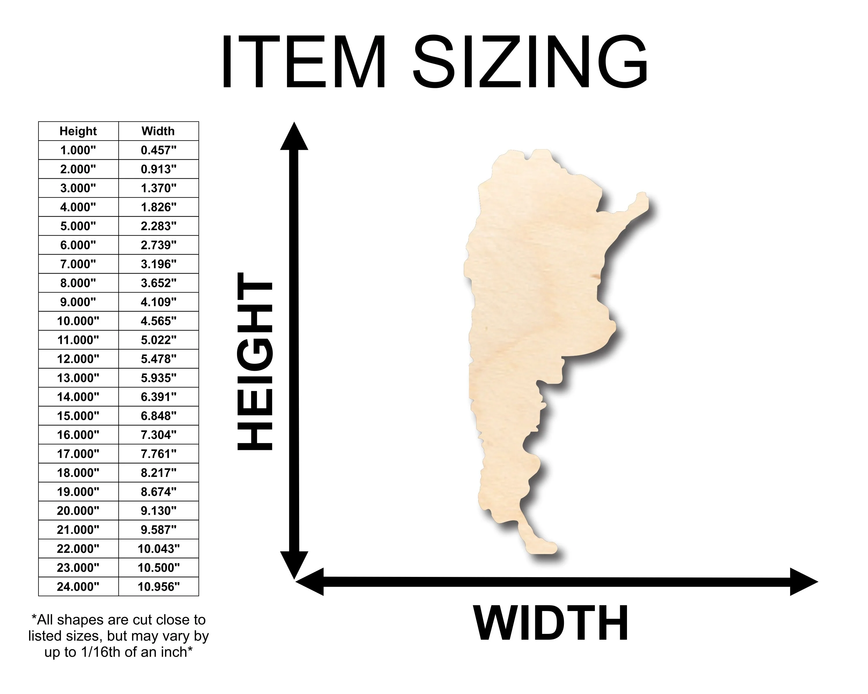 Unfinished Wood Argentina Shape - Countries - Craft - up to 46" DIY - Image 2