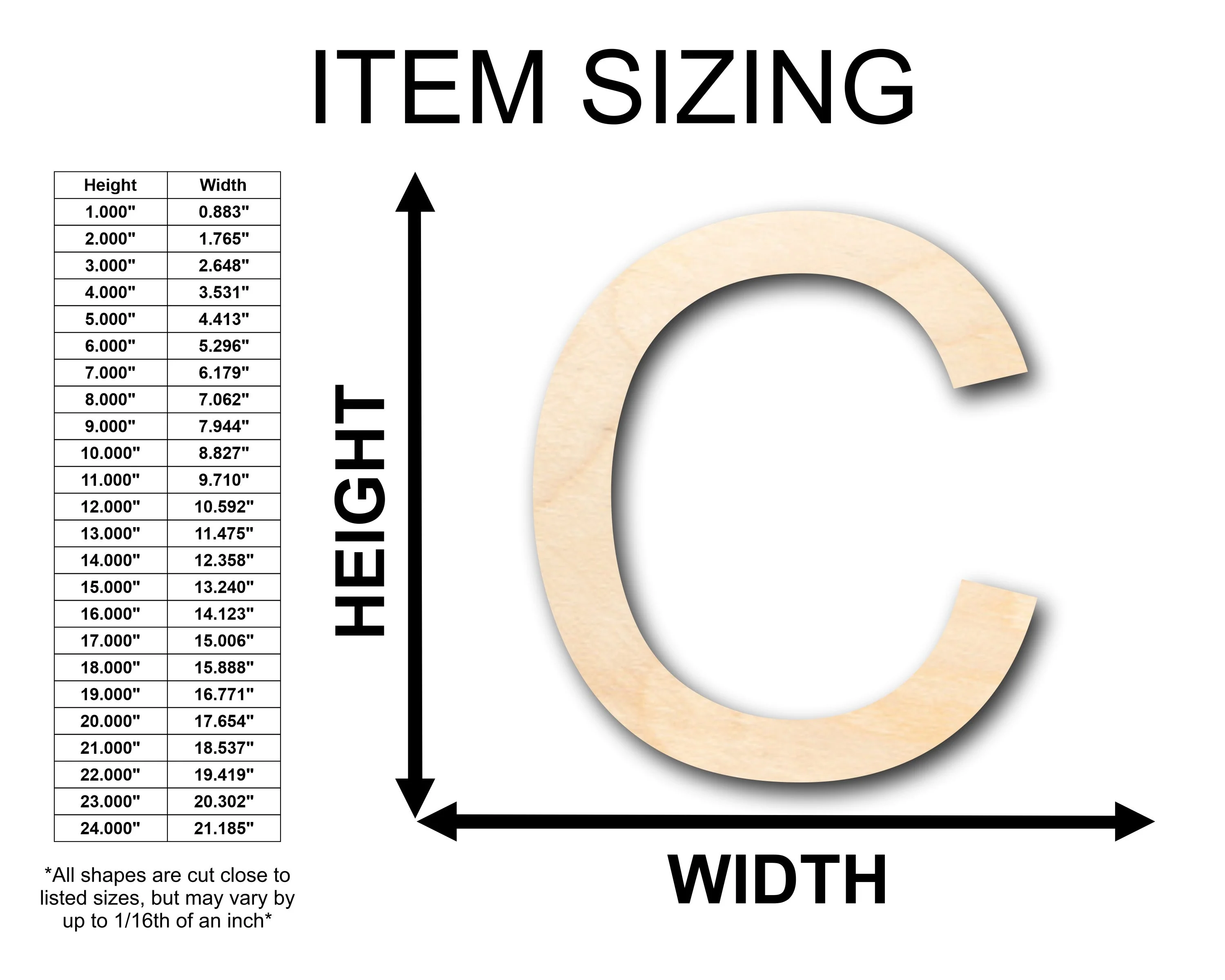 Unfinished Wood Arial Letter C Shape - Craft - up to 46" DIY - Image 2