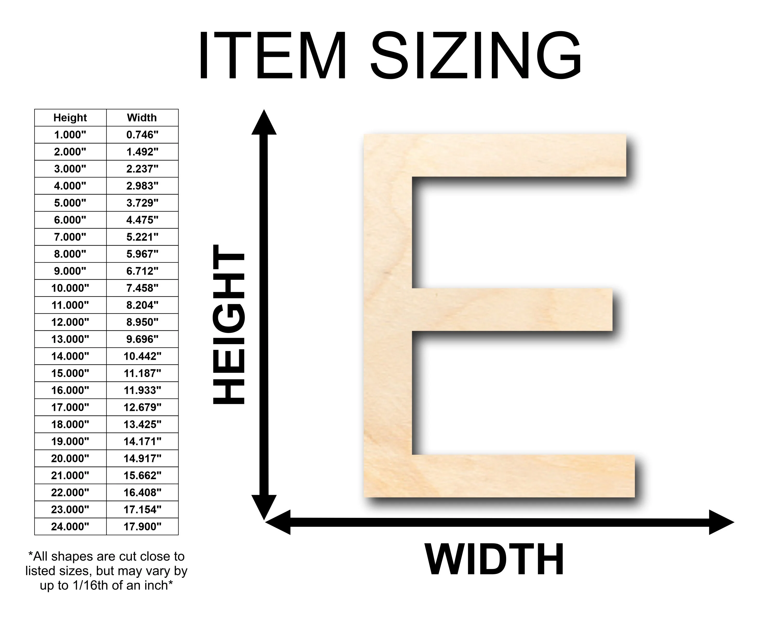 Unfinished Wood Arial Letter E Shape - Craft - up to 46" DIY - Image 2