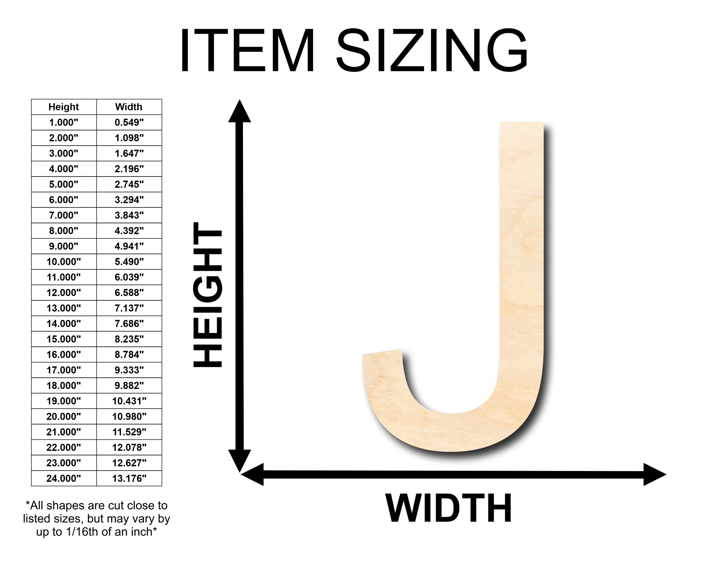Unfinished Wood Arial Letter J Shape - Craft - up to 46" DIY - Image 2