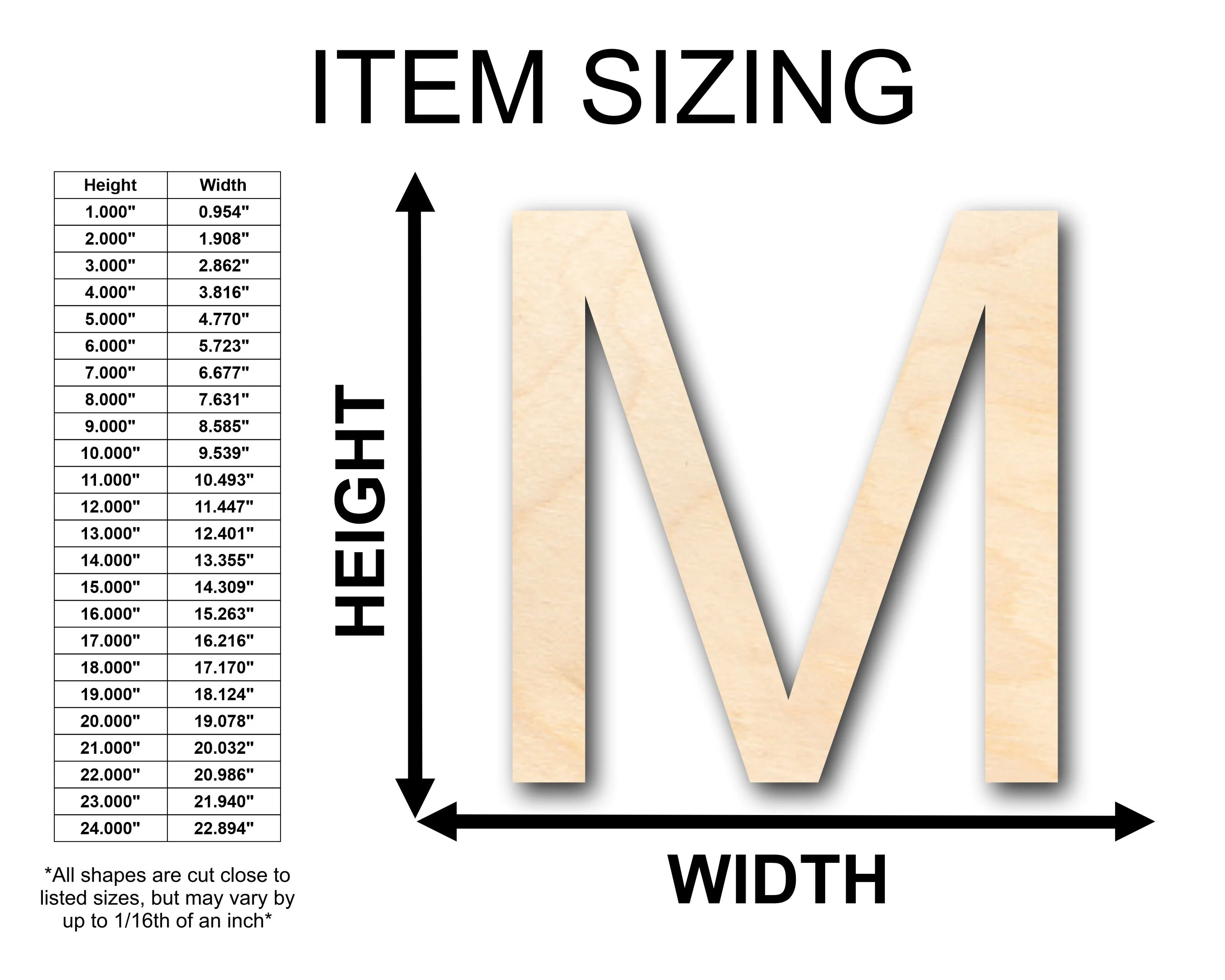 Unfinished Wood Arial Letter M Shape - Craft - up to 46" DIY - Image 2