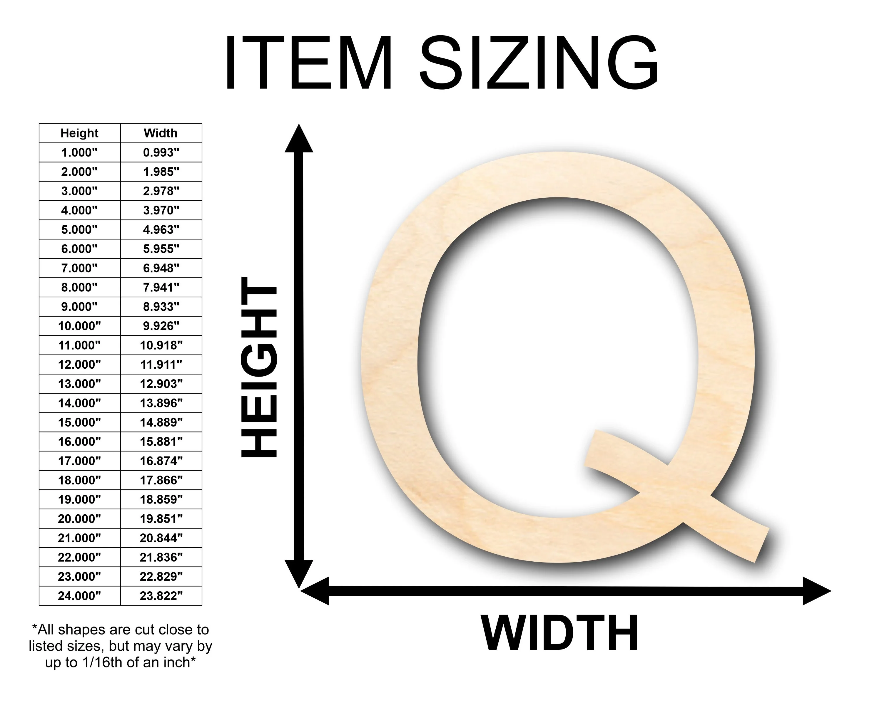 Unfinished Wood Arial Letter Q Shape - Craft - up to 46" DIY - Image 2