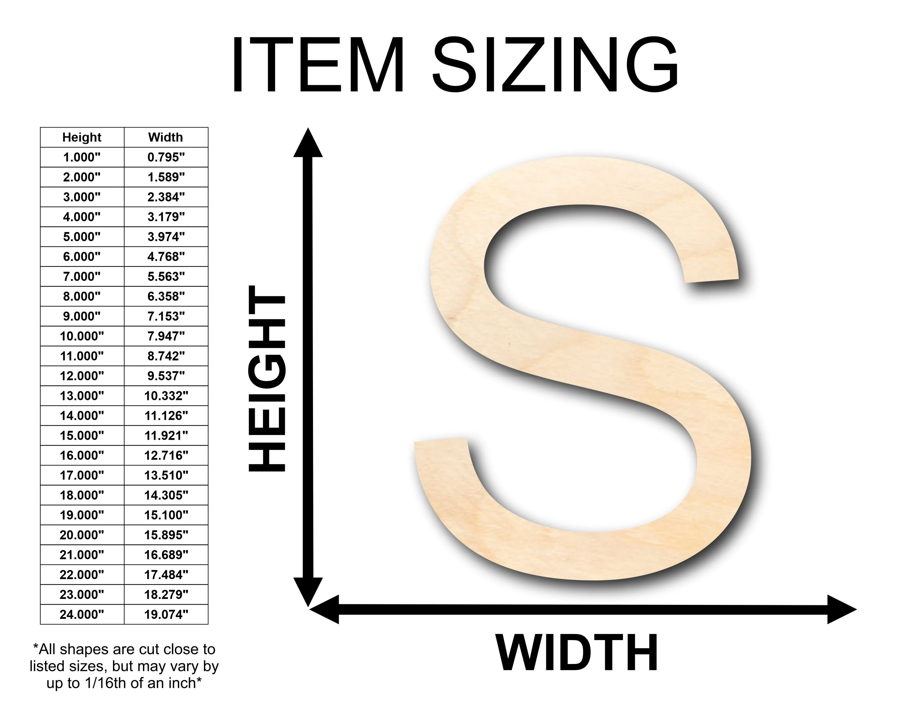 Unfinished Wood Arial Letter S Shape - Craft - up to 46" DIY - Image 2