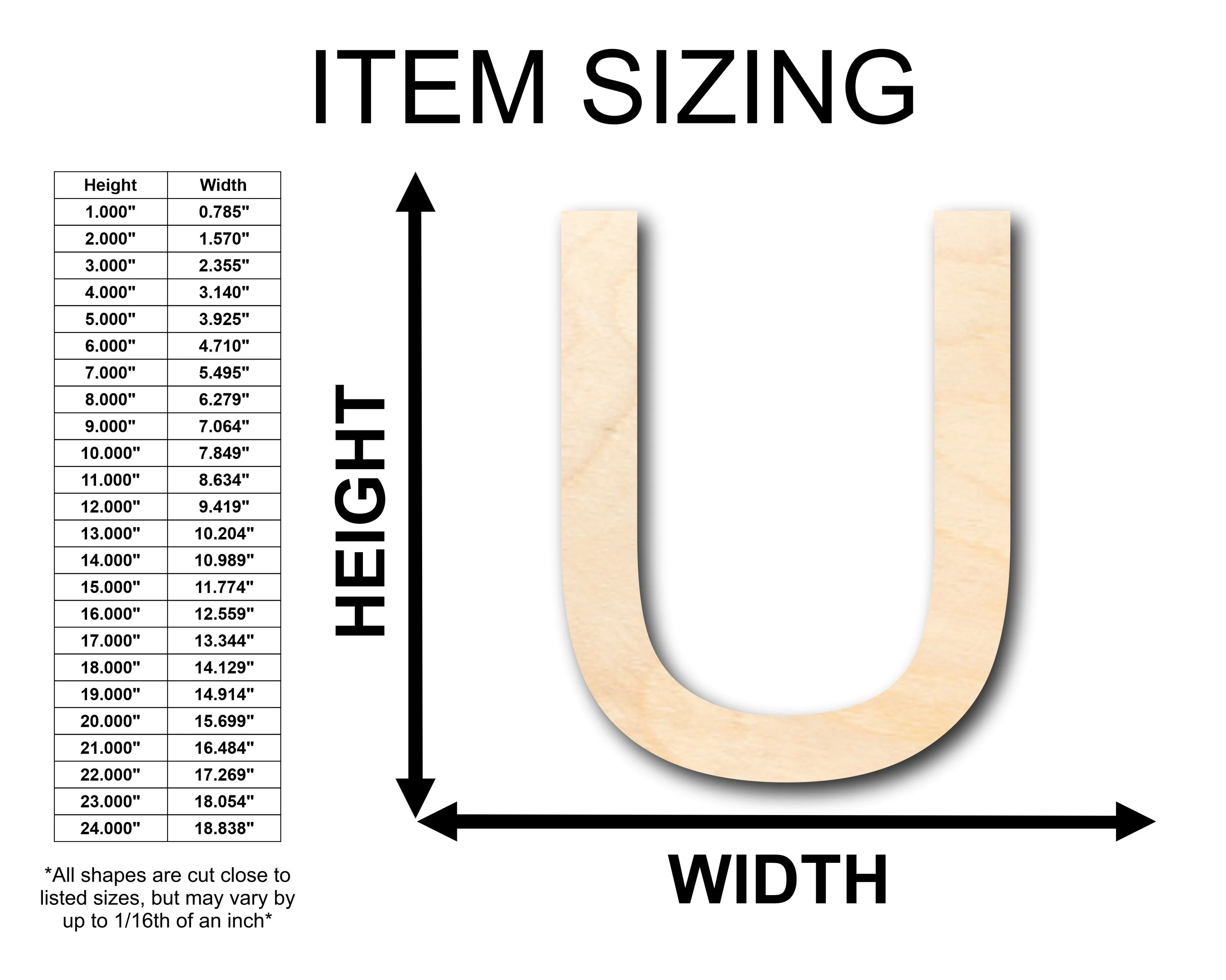 Unfinished Wood Arial Letter U Shape - Craft - up to 46" DIY - Image 2