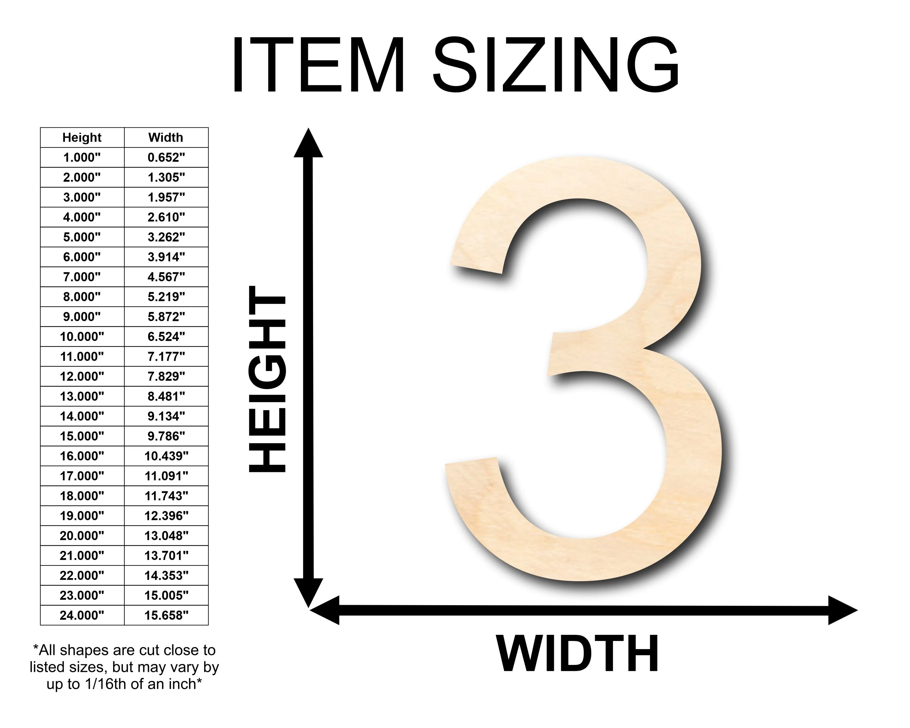 Unfinished Wood Arial Number 3 Shape - Craft - up to 46" DIY - Image 2