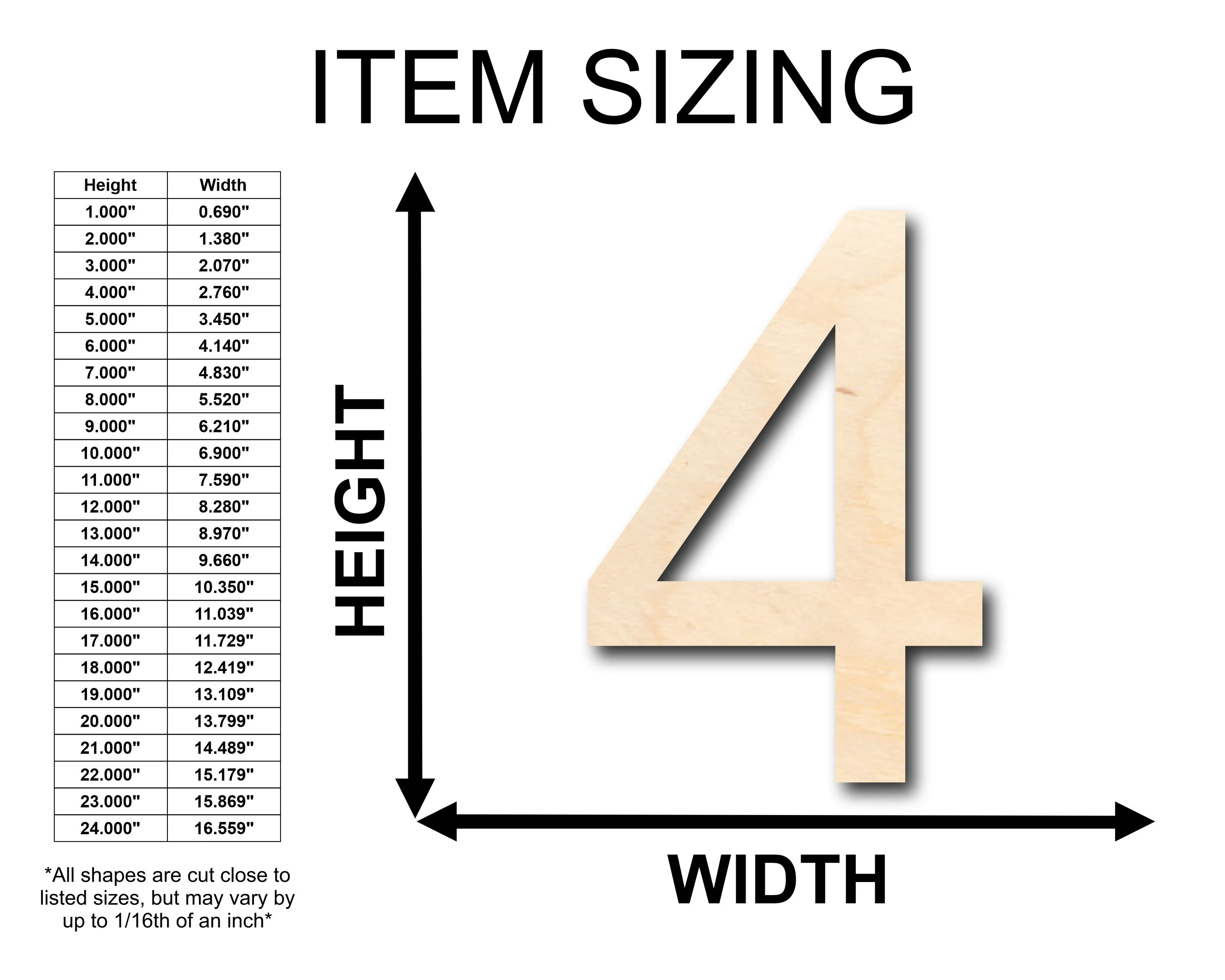 Unfinished Wood Arial Number 4 Shape - Craft - up to 46" DIY - Image 2