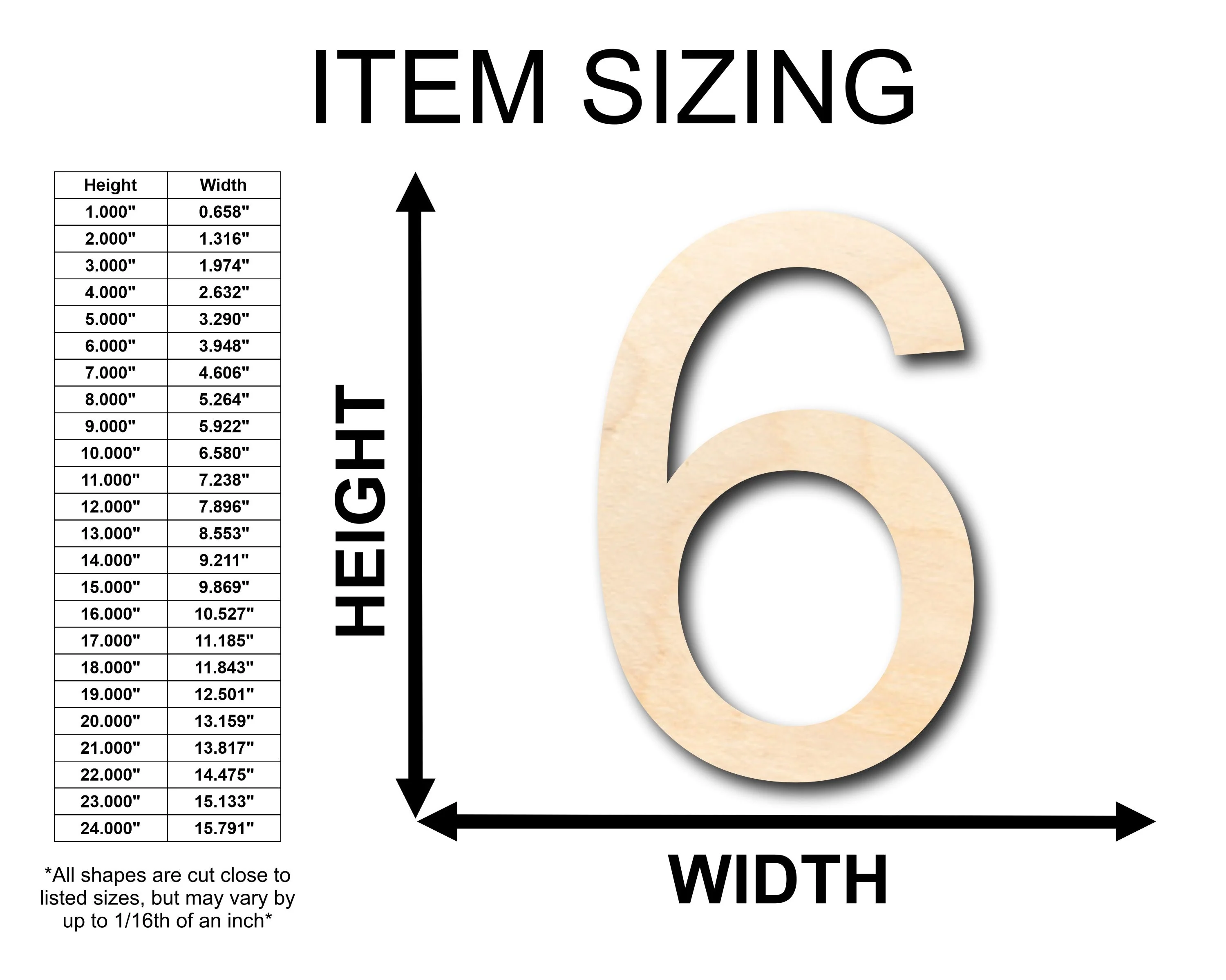 Unfinished Wood Arial Number 6 Shape - Craft - up to 46" DIY - Image 2