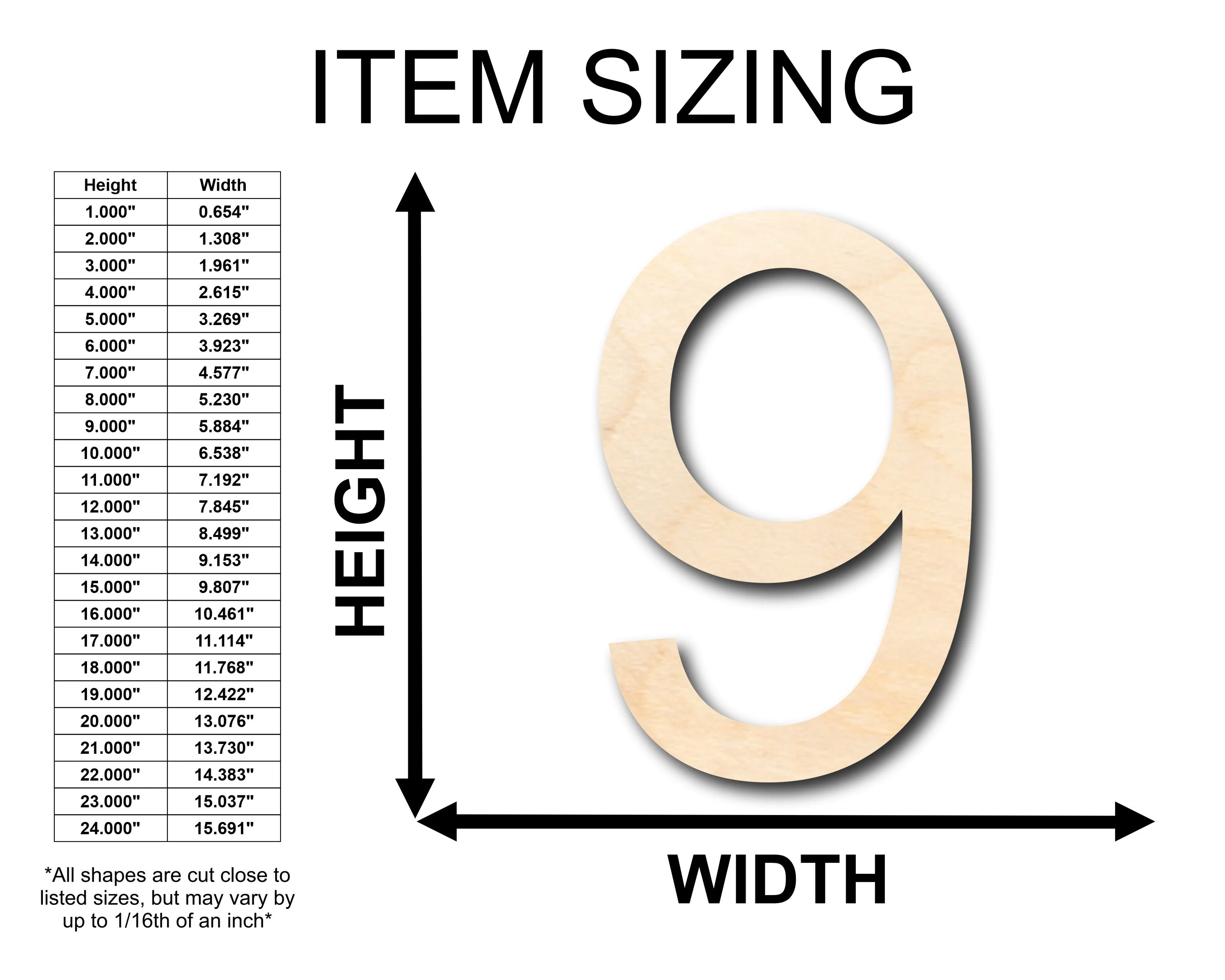 Unfinished Wood Arial Number 9 Shape - Craft - up to 46" DIY - Image 2