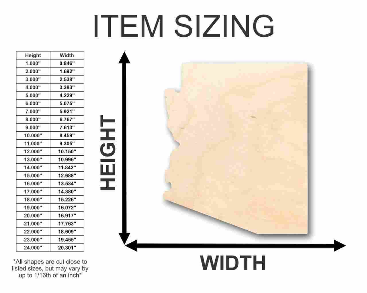 Unfinished Wood Arizona Shape - State - Craft - up to 46" DIY - Image 2