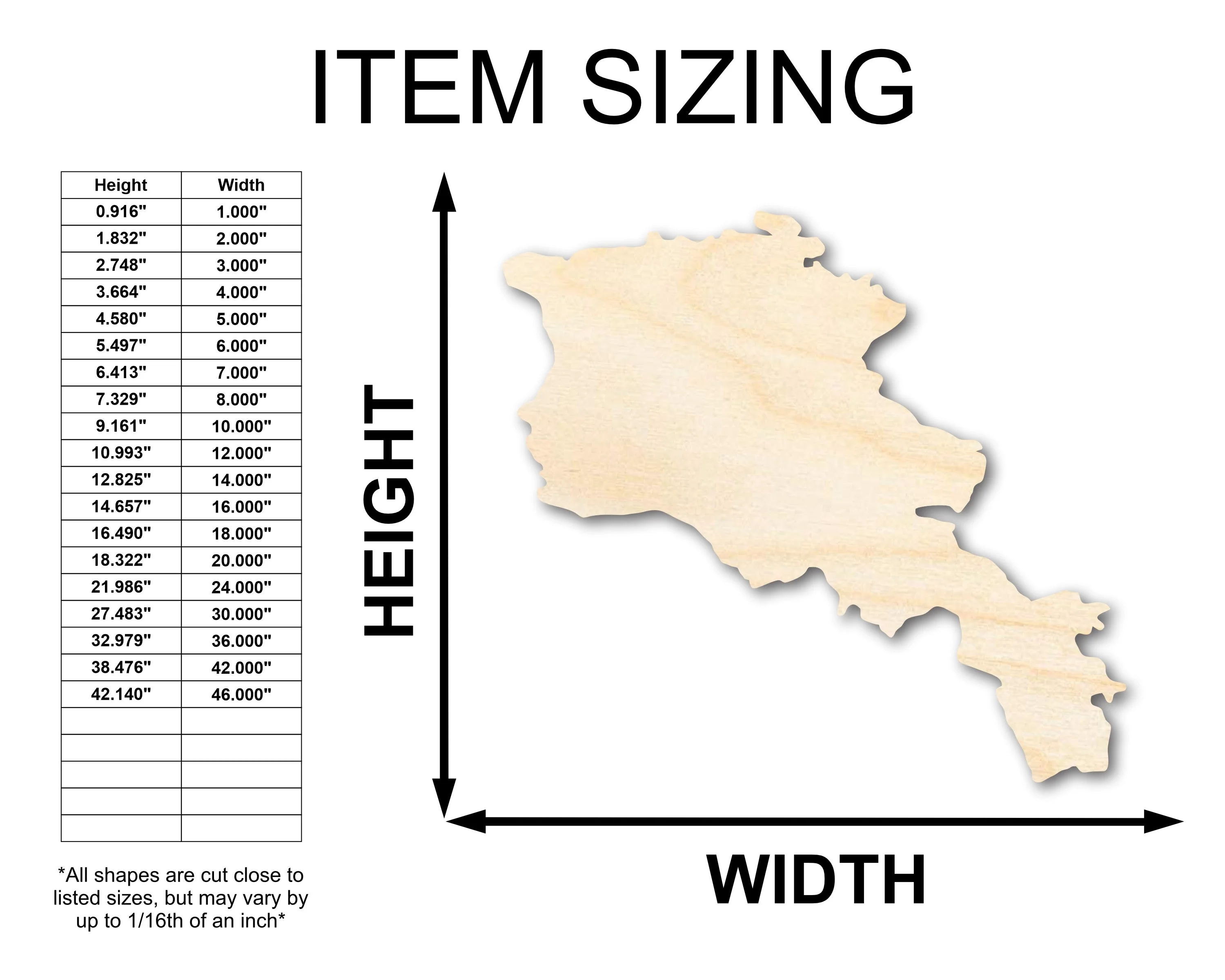 Unfinished Wood Armenia Country Shape - Eastern Europe Craft - up to 46" DIY - Image 2