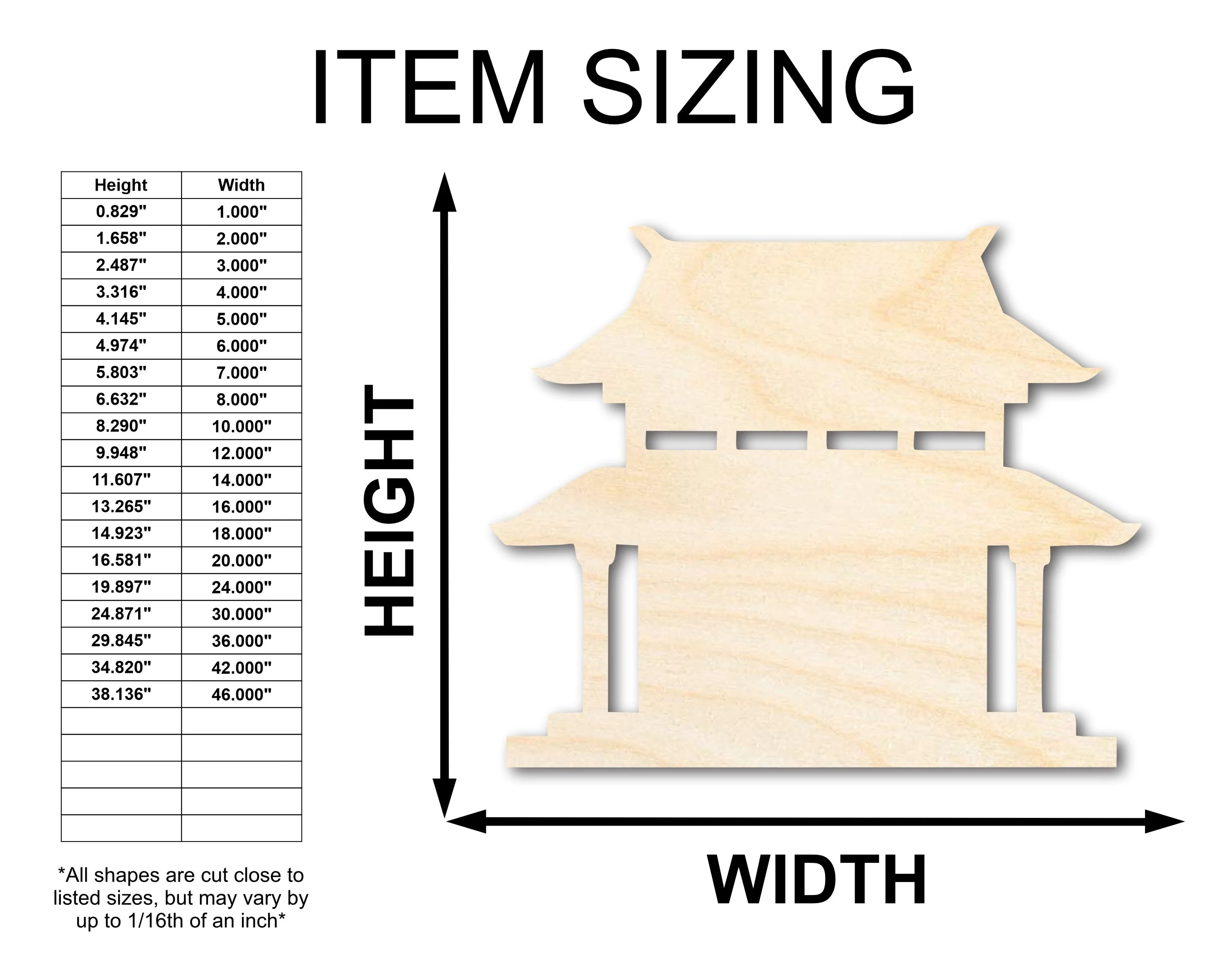 Unfinished Wood Asian Pagoda Shape | Craft Cutout | up to 46" DIY - Image 2