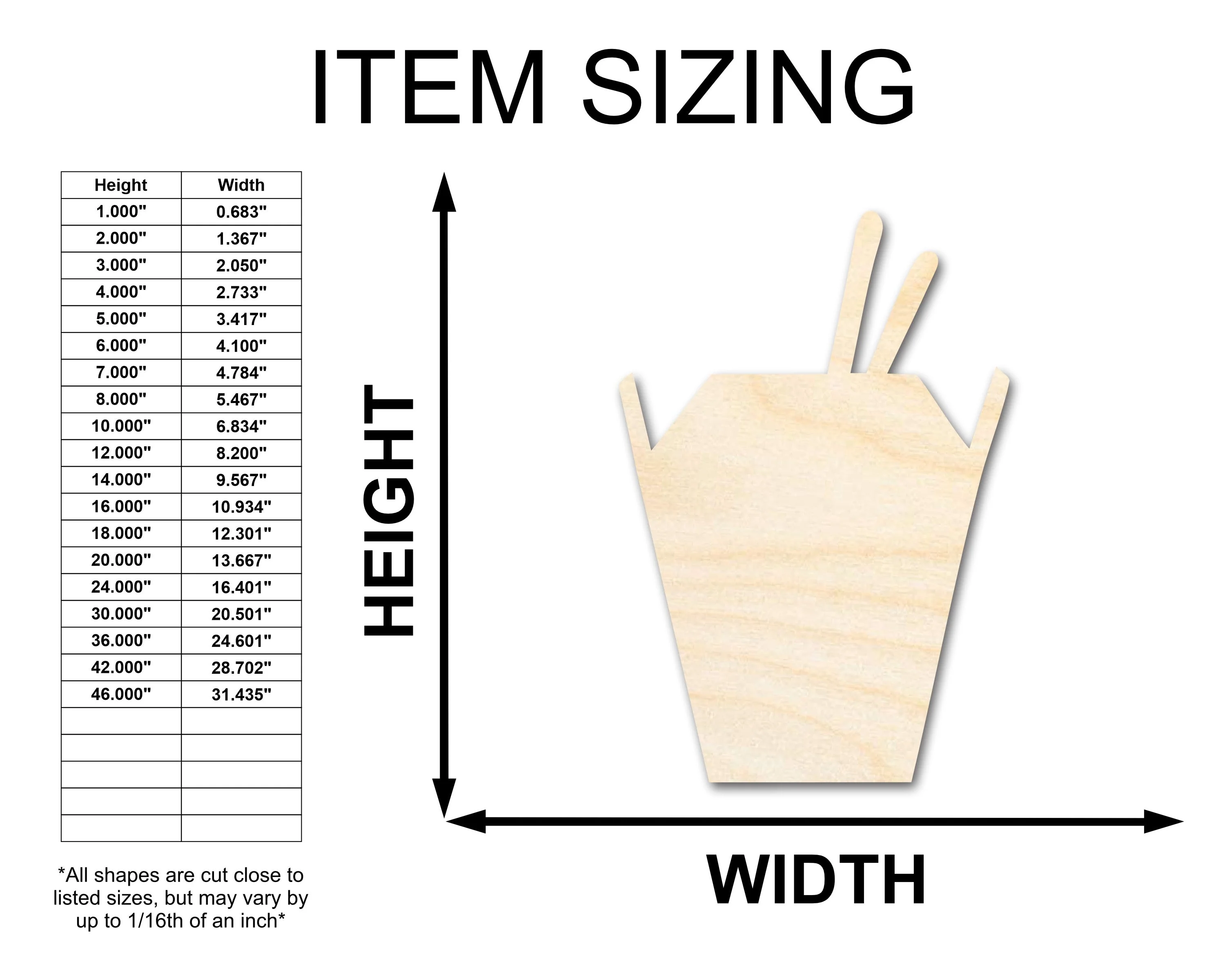 Unfinished Wood Asian Takeout Shape | Craft Cutout | up to 46" DIY - Image 2